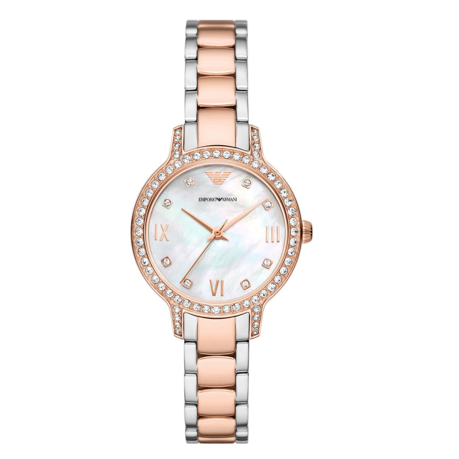 Emporio Armani Cleo Mother of Pearl Rose Metal and Stainless Steel ...