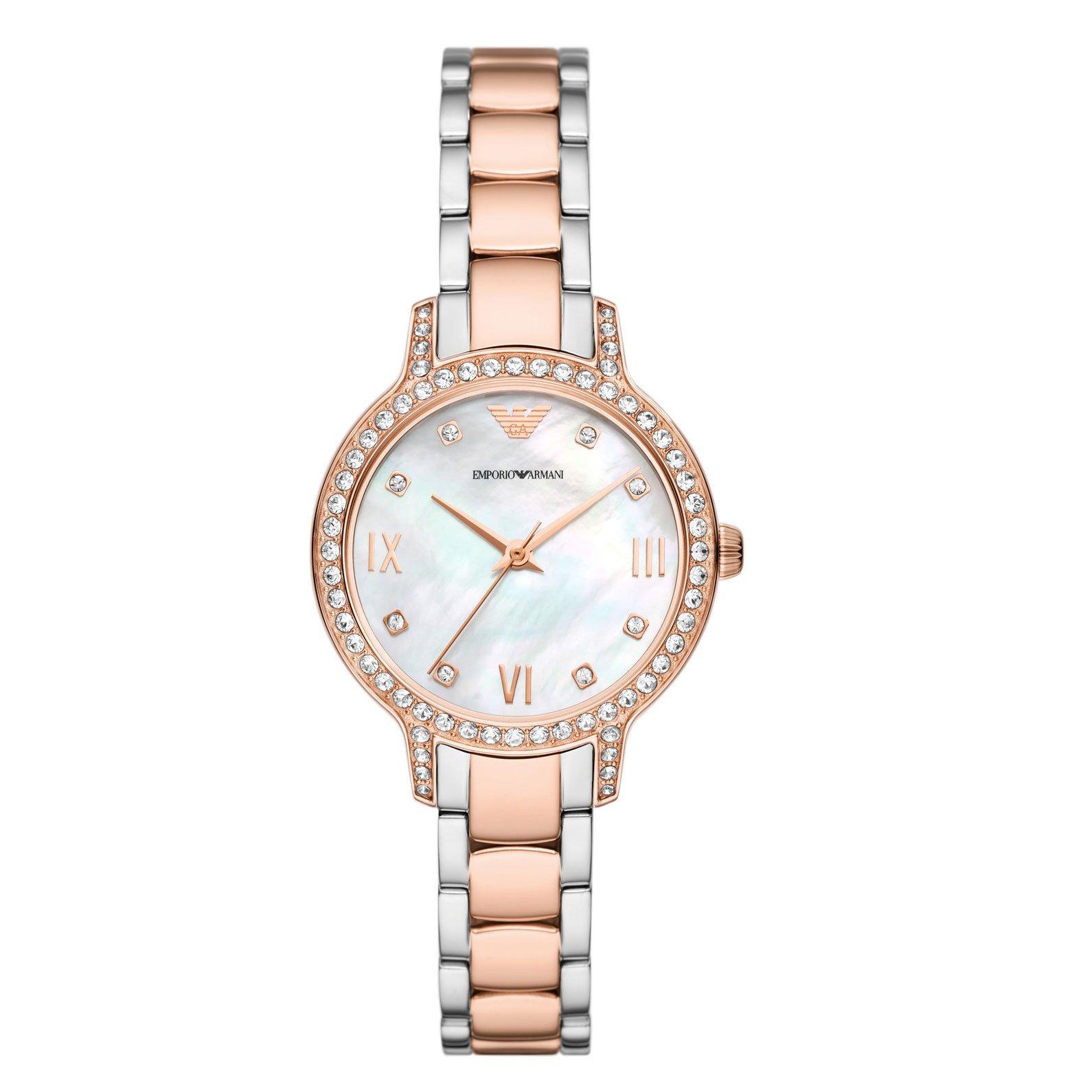 Emporio Armani 32mm Stainless Steel and Rose Gold Tone Crystal