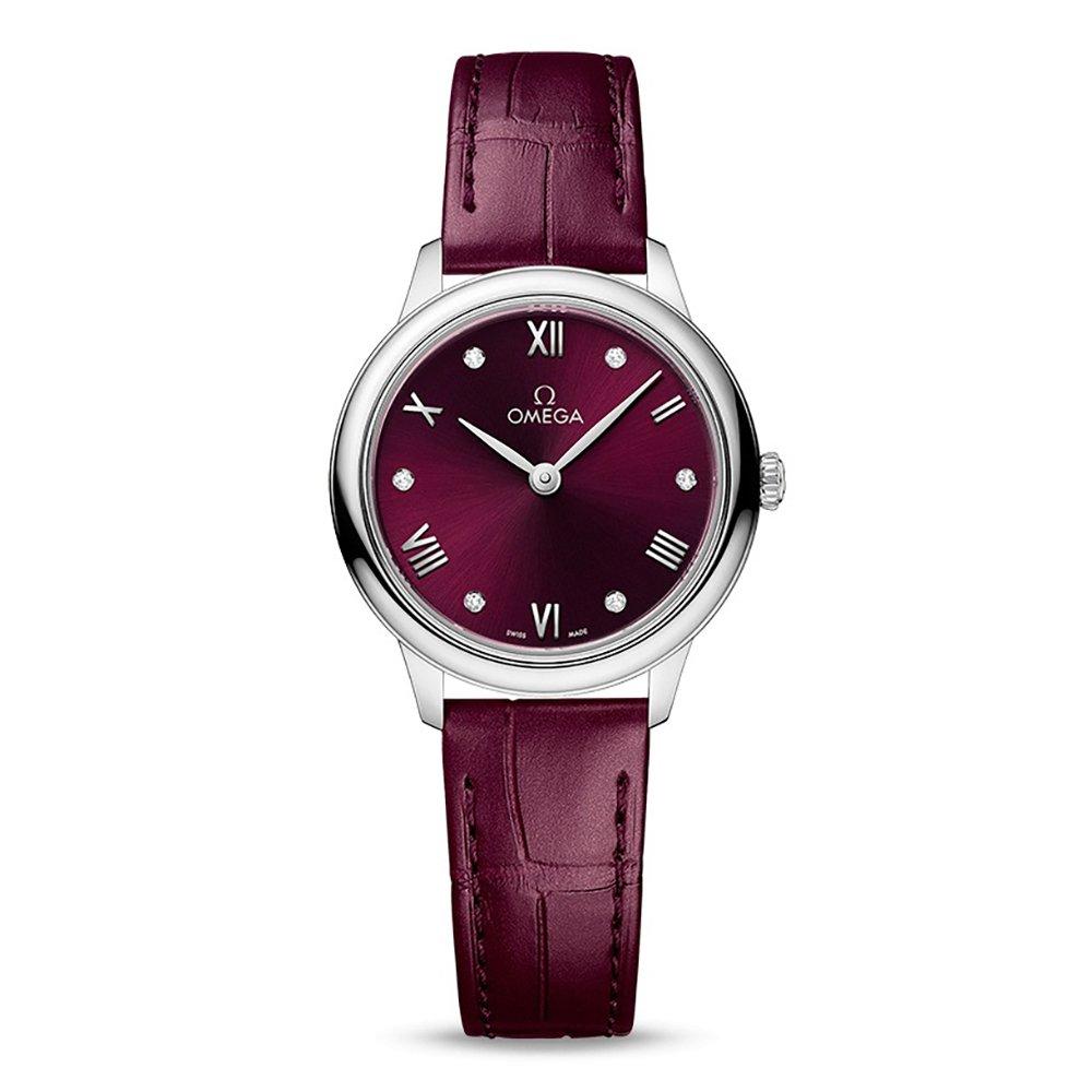 OMEGA De Ville Prestige Stainless Steel Diamond Burgundy Quartz