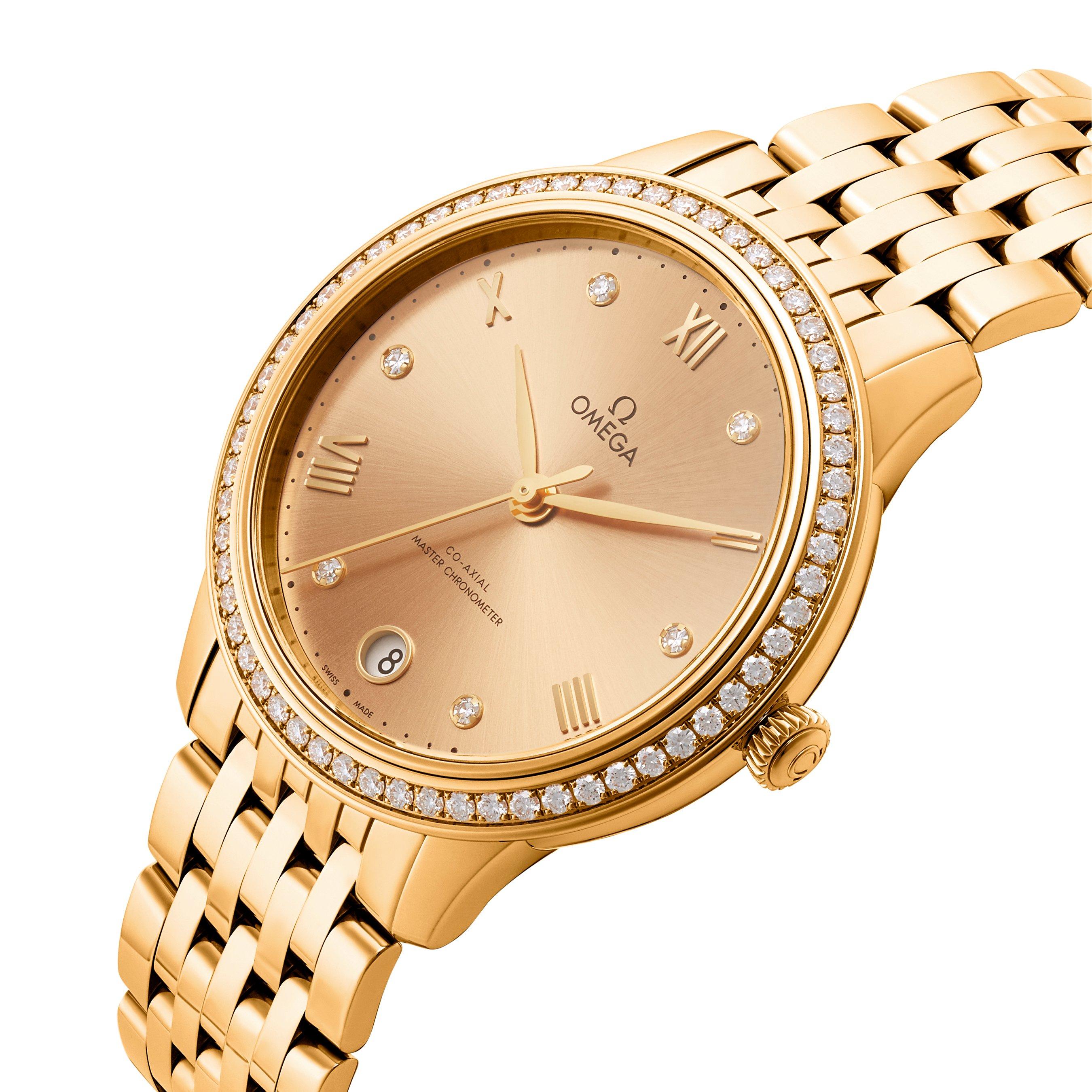 398 稼働 OMEGA 時計　レディース　DeVille ゴールド　ラウンド オメガ OMEGA デビル 薄型ラウンドケース 変わりインデックス コンビ