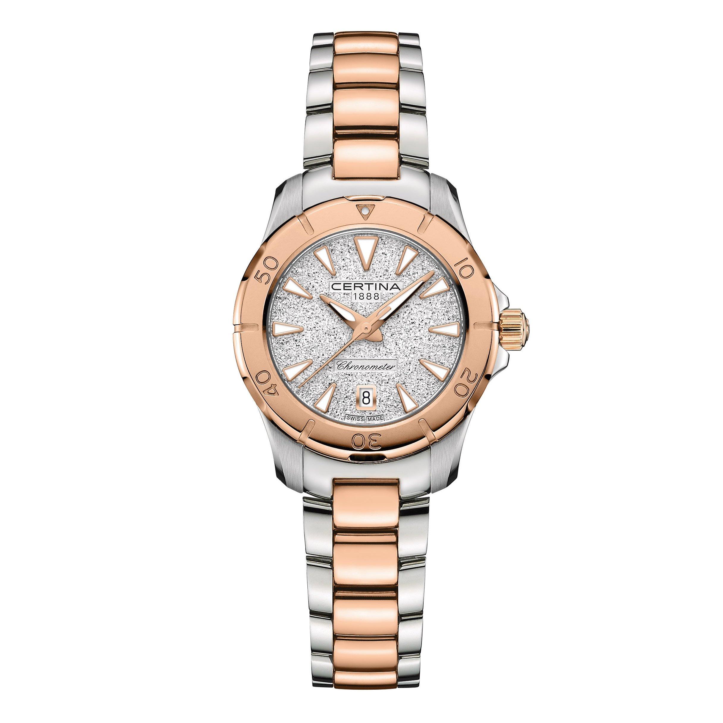 Certina DS Action Stainless Steel and Rose Gold Plated Quartz Ladies ...