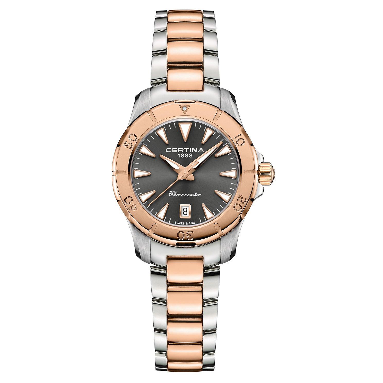 Certina DS Action Stainless Steel and Rose Gold Plated Quartz Ladies ...