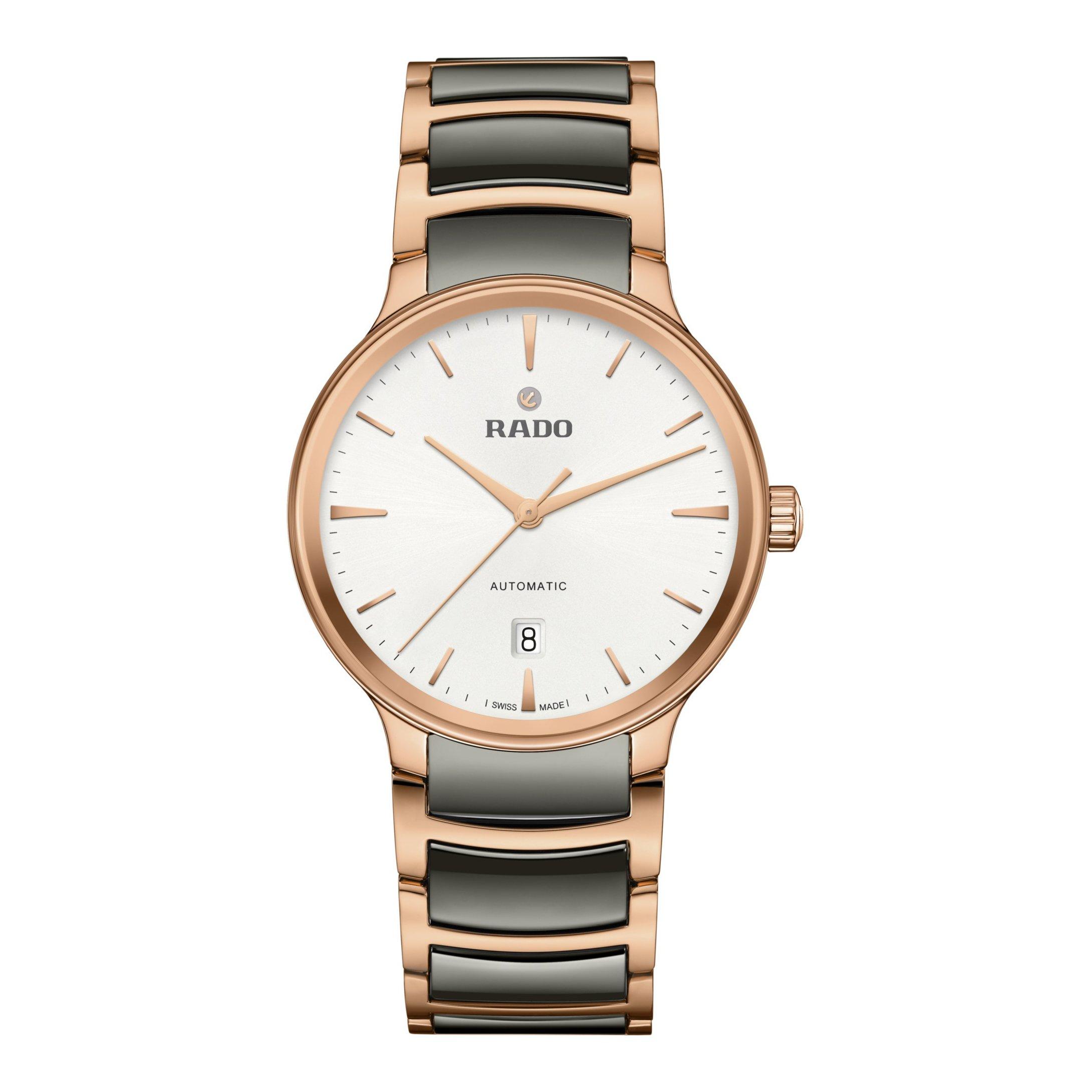 Rado Centrix 39.5mm High Tech Ceramic and Rose Gold PVD Automatic Men s Watch R30017012 39.5 mm Silver Dial Beaverbrooks