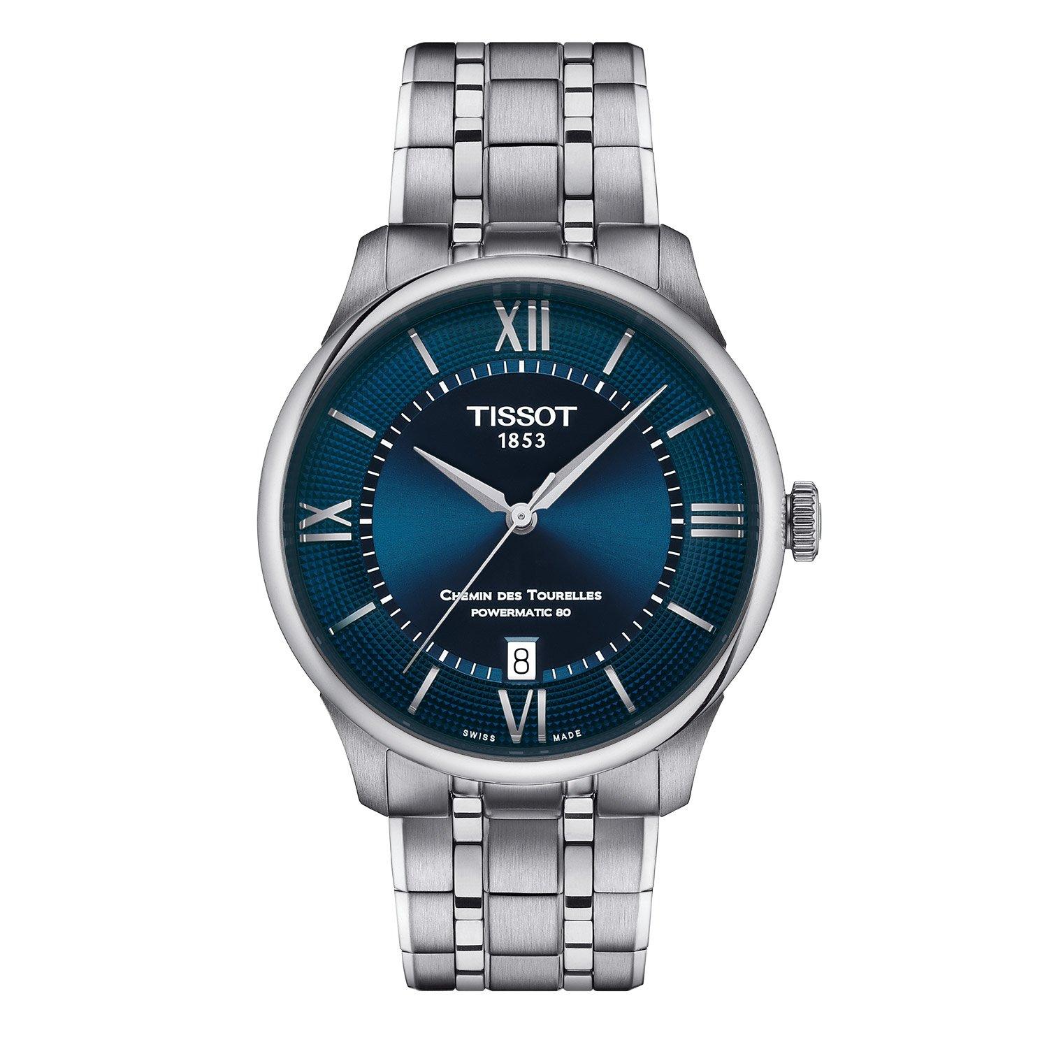 tissot chemin des tourelles blue automatic men's watch t1398071104800, size 39mm