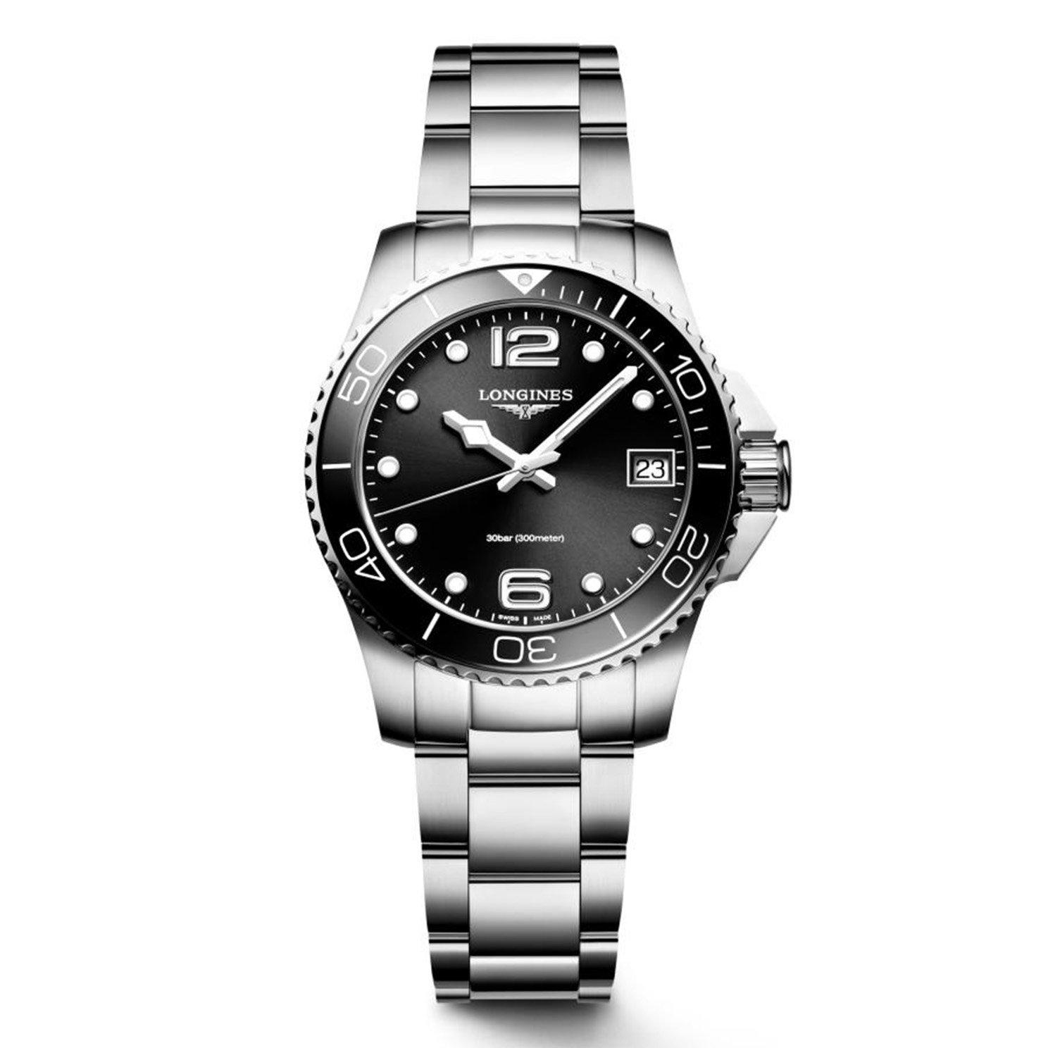 Longines HydroConquest Stainless Steel Black Quartz Ladies Watch ...