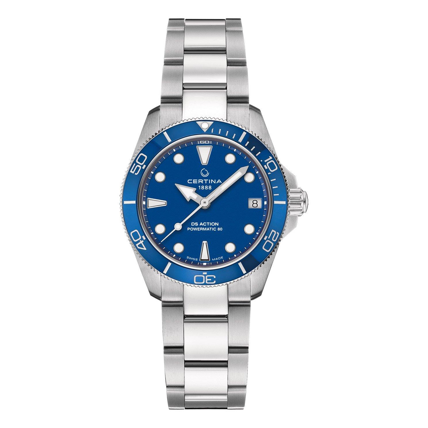 certina ds action stainless steel blue automatic ladies watch