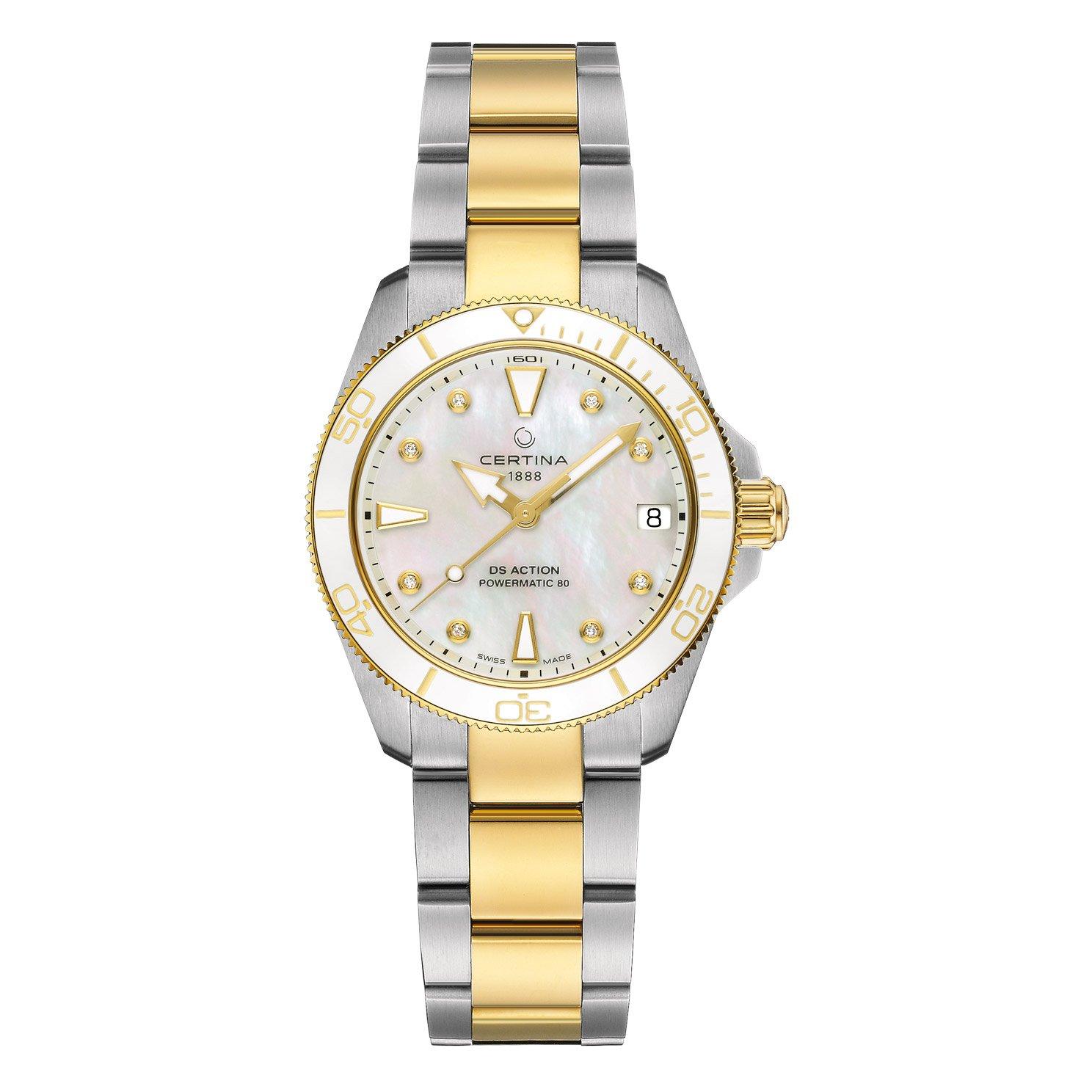 Certina DS Action 34.5mm Stainless Steel and Yellow Gold Plated Diamond Automatic Ladies Watch