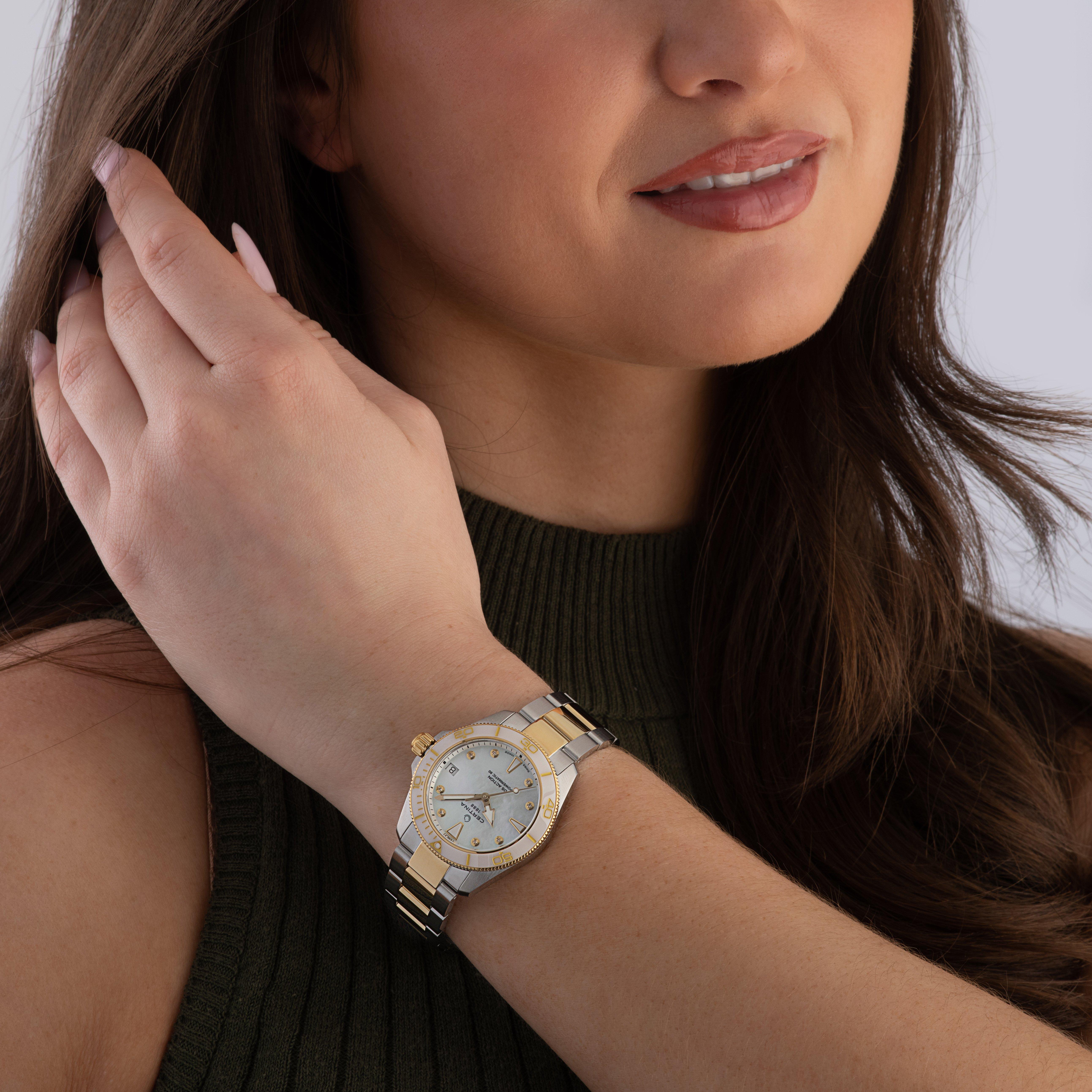 Certina DS Action 34.5mm Stainless Steel and Yellow Gold Plated Diamond Automatic Ladies Watch