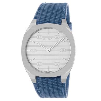 Gucci 25H Stainless Steel Leather Quartz Watch YA163422 | 34 mm, Silver ...