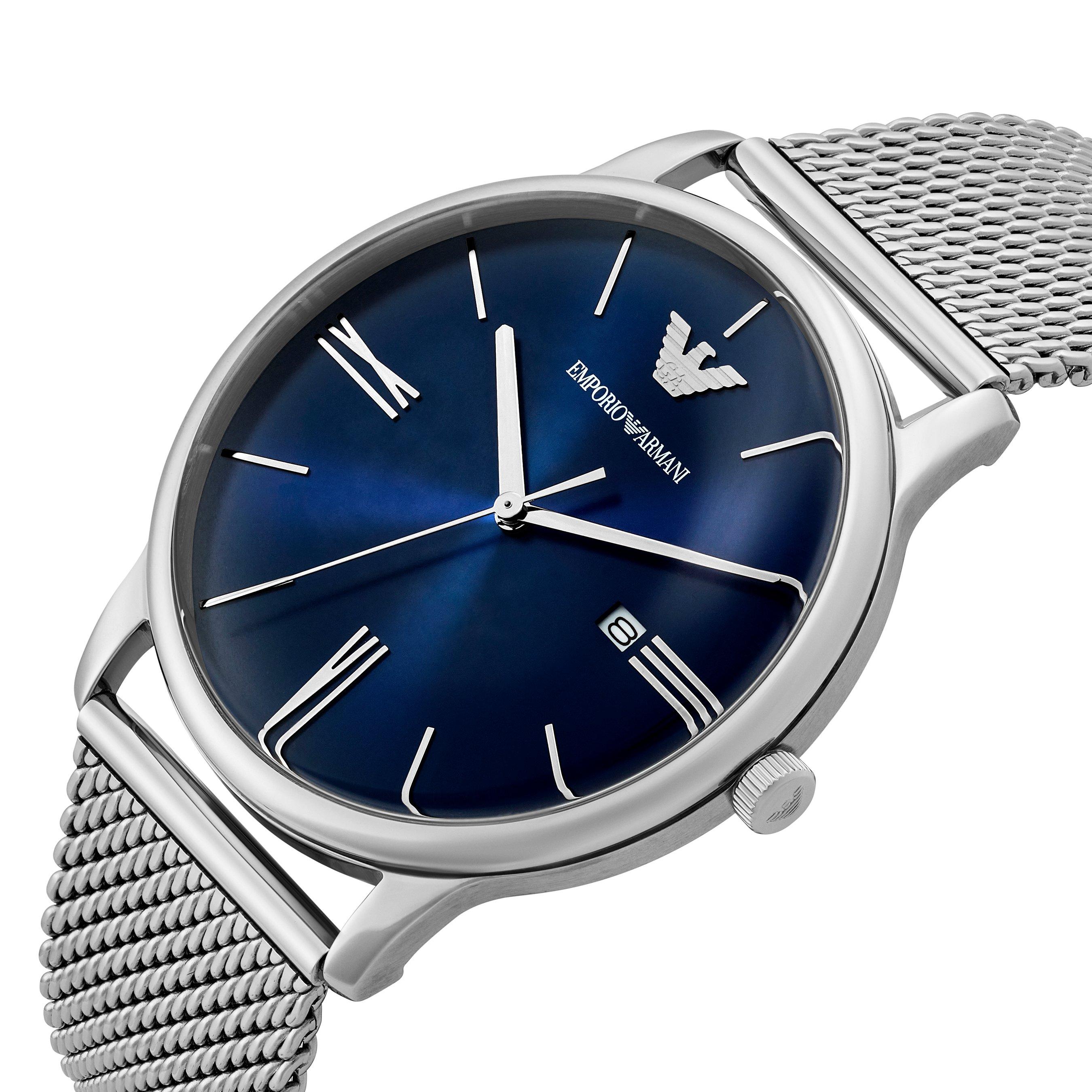 Emporio Armani Minimalist Stainless Steel Blue Quartz Men’s Watch ...