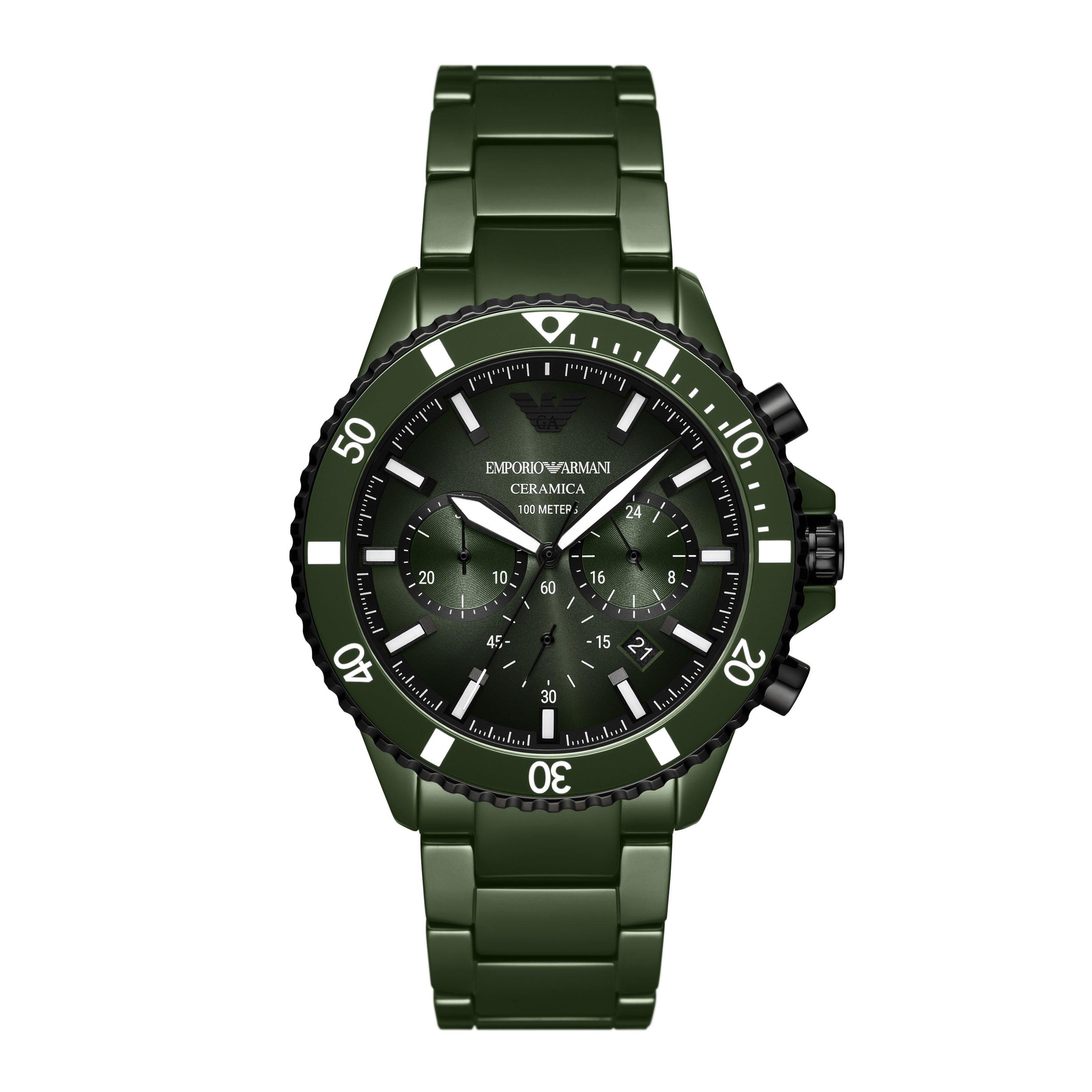 Emporio Armani Diver 43mm Ceramic Chronograph Men s Watch AR70011 43 mm Green Dial Beaverbrooks