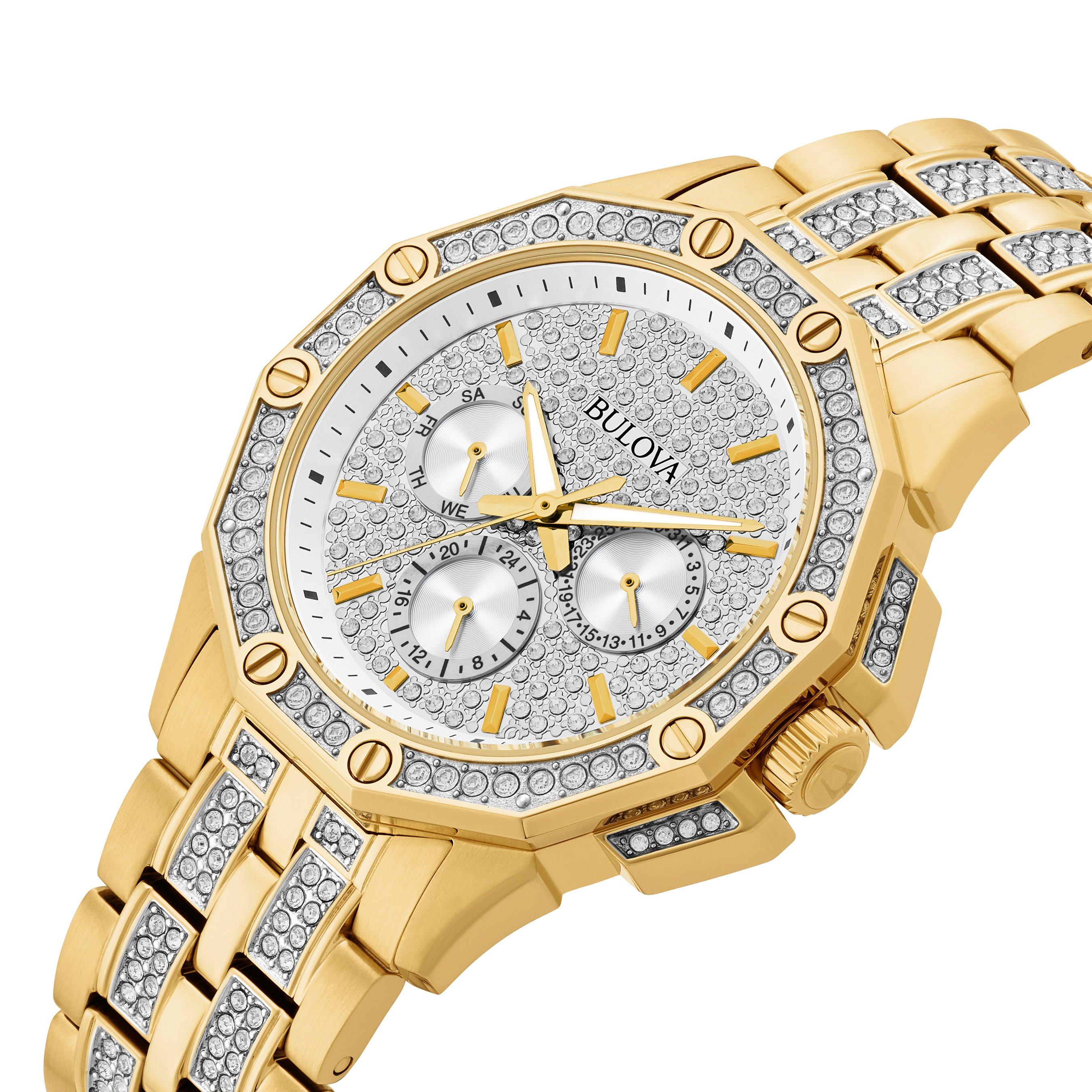 Bulova Octava 42mm Yellow Gold Plated Crystal Men’s Watch 98C126 | 42 ...