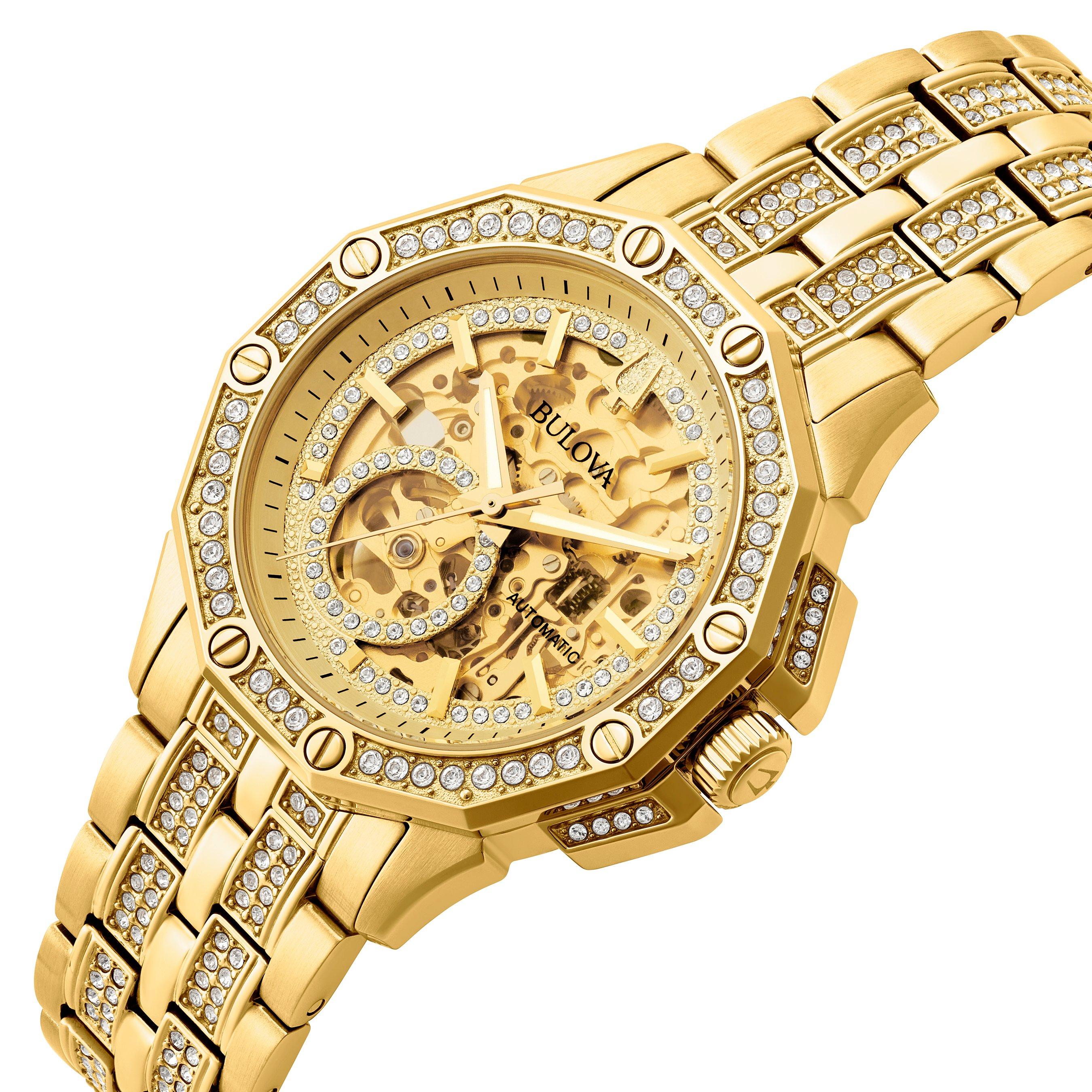 Bulova Octava Gold Tone Crystal Automatic Men’s Watch 98A292 | 42 mm ...