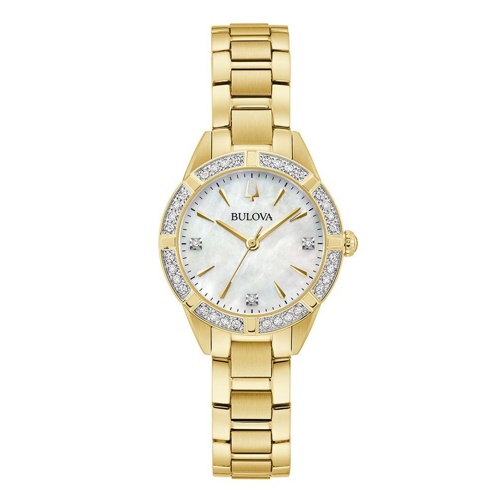 Bulova Sutton Gold Tone Mother of Pearl Diamond Quartz Ladies Watch ...