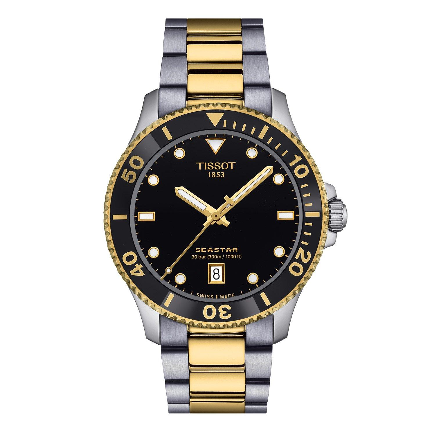 Tissot Seastar 1000 40mm Stainless Steel and Yellow Gold Plated Men s Watch T1204102205100 40 mm Black Dial Beaverbrooks