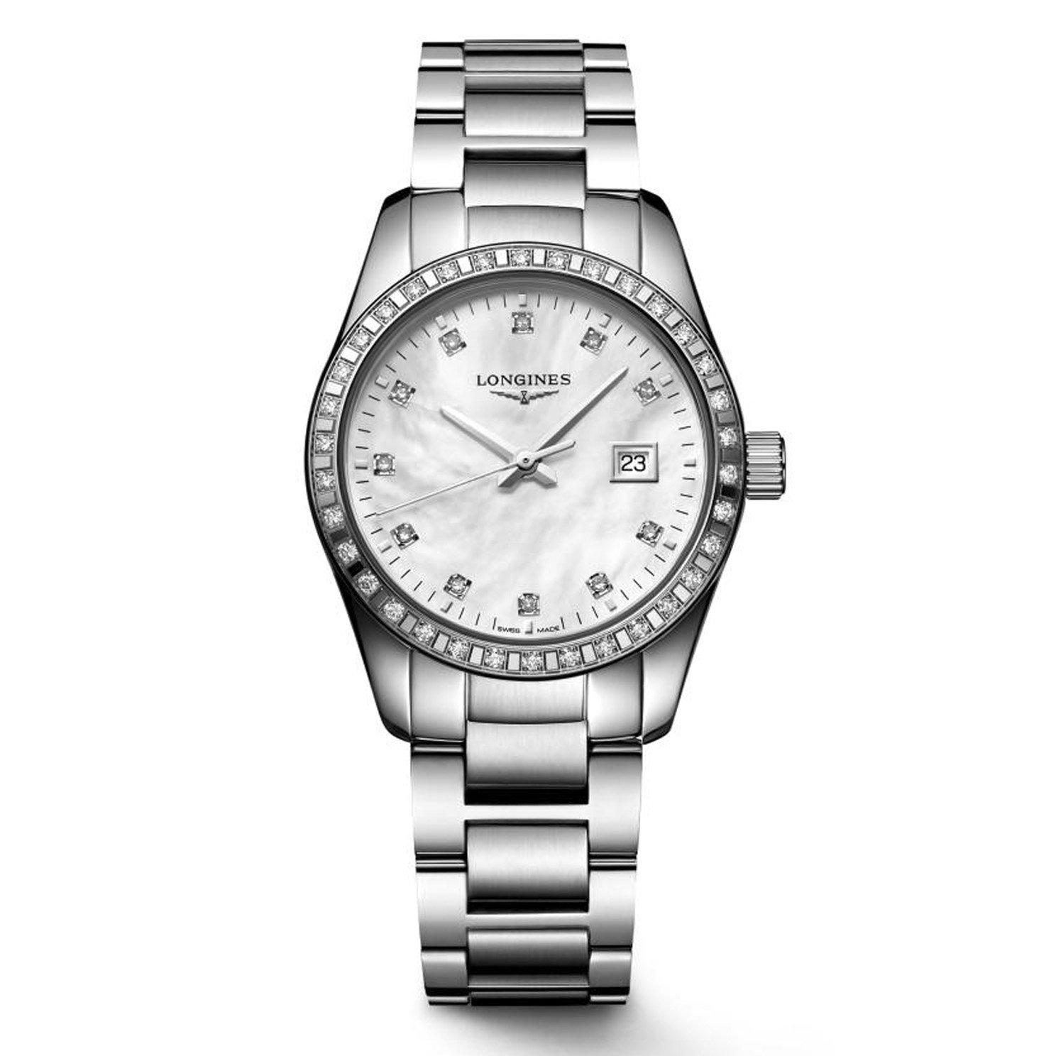 Longines Conquest Classic Stainless Steel Mother of Pearl Diamond ...