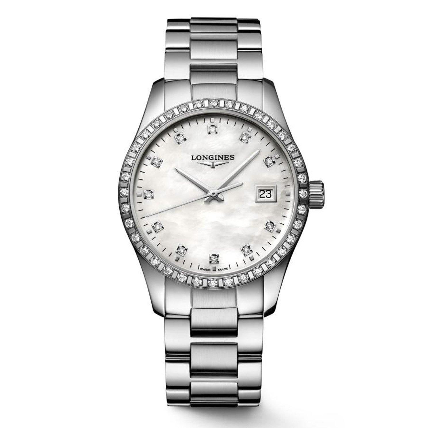 Longines Conquest Classic Stainless Steel Mother of Pearl Diamond ...