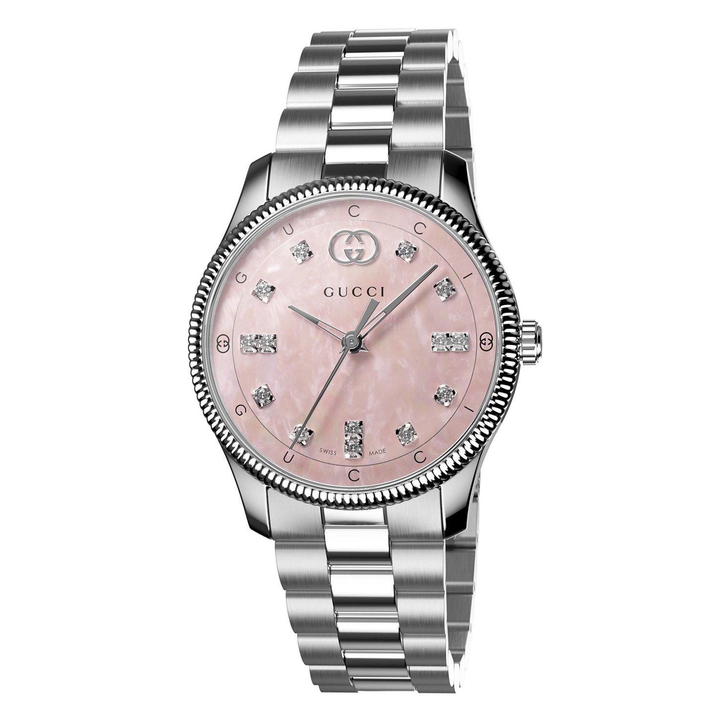 GUCCI　腕時計　レディース　ピンクシェル　ダイヤ　YA1265062　女性用 Gucci G-Timeless 29mm Diamond Ladies Watch YA1265062 | Pink, 29 mm