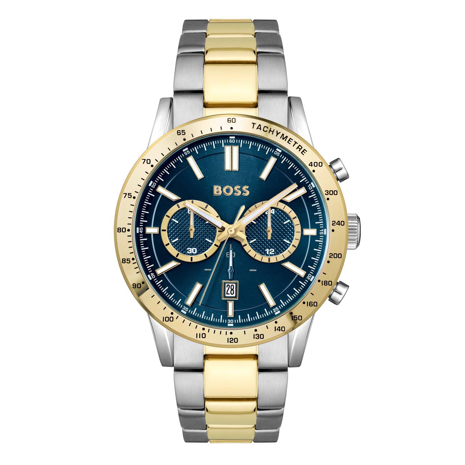 BOSS Allure 44mm Stainless Steel and Yellow Gold Tone Chronograph Men s Watch 1514163 44 mm Blue Dial Beaverbrooks