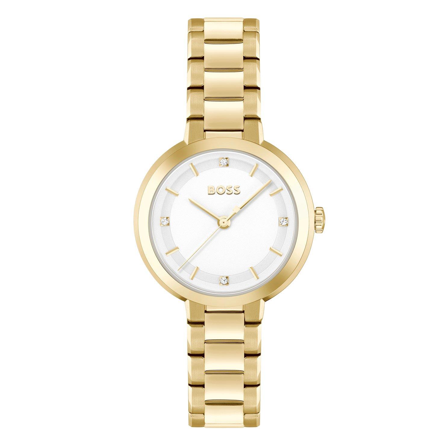 BOSS Sena Yellow Gold Tone Quartz Ladies Watch 1502758 | 34 mm, Silver ...