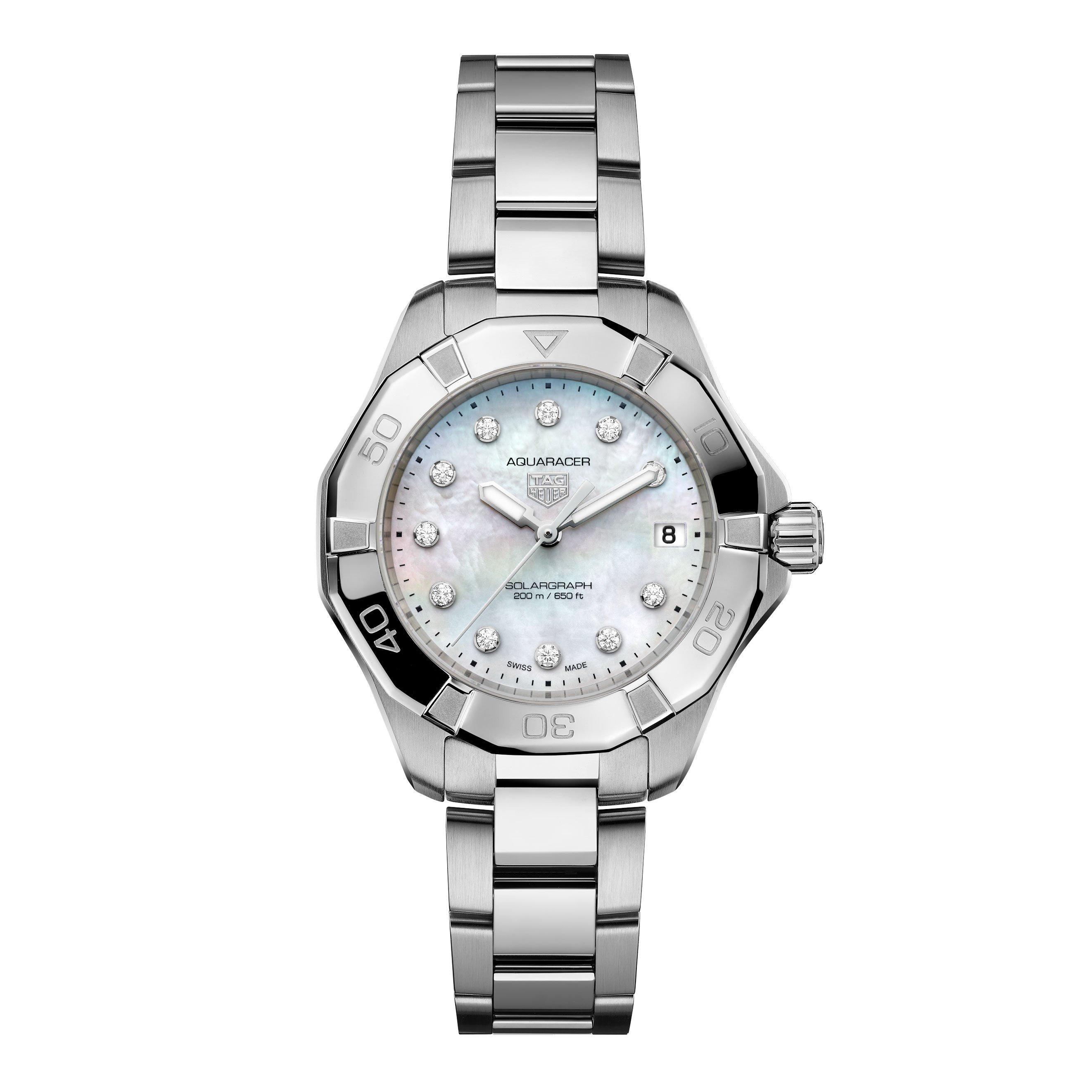 Tag heuer women's aquaracer mother outlet of pearl diamond watch