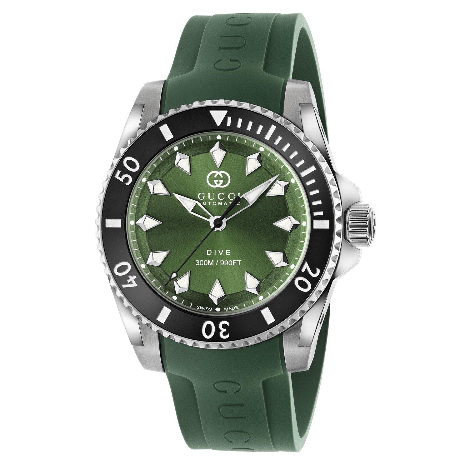 Gucci Dive 40mm Green Rubber Strap Automatic Men's Watch YA136360