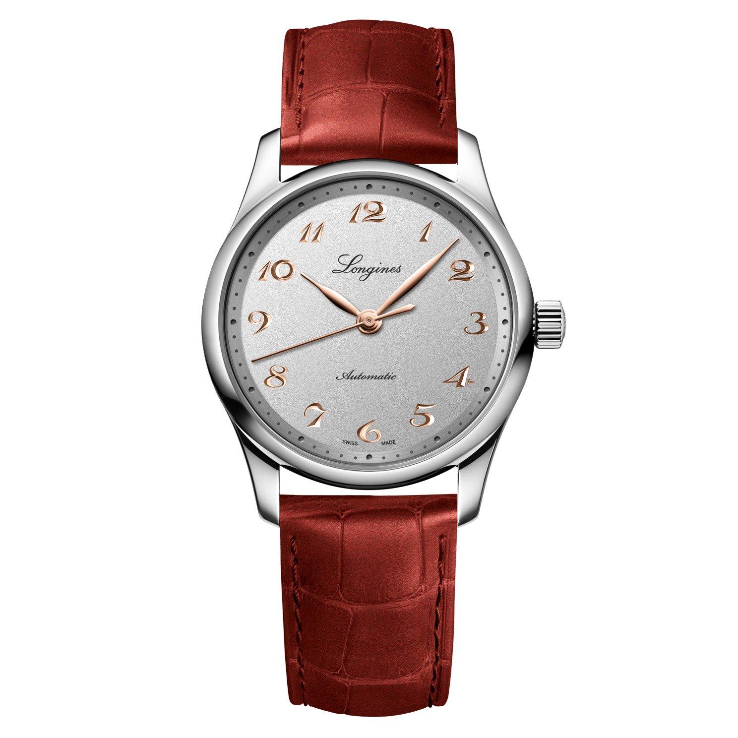 Longines Master Collection 34mm Red Leather Strap Automatic Ladies