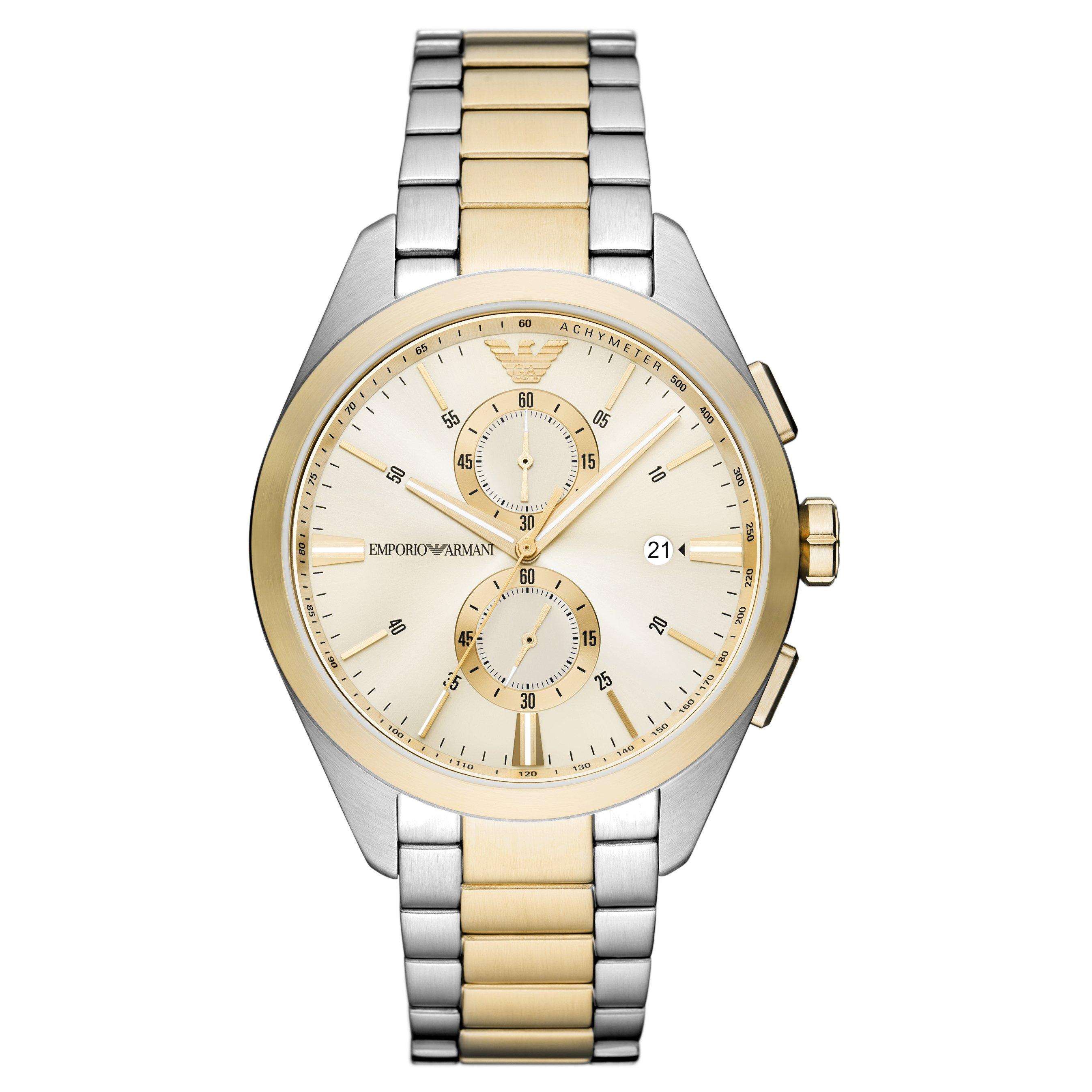 Emporio Armani 43mm Stainless Steel and Yellow Gold Tone Chronograph Men s Watch AR11605 43 mm Cream Dial Beaverbrooks