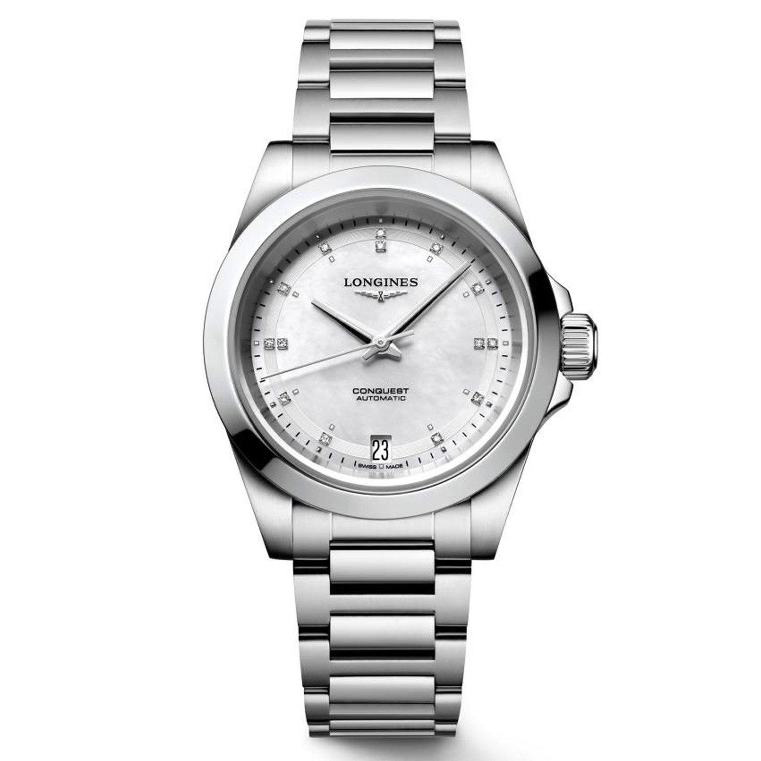 Longines Women's Conquest 34mm Diamond Mother of Pearl Automatic Watch L34304876