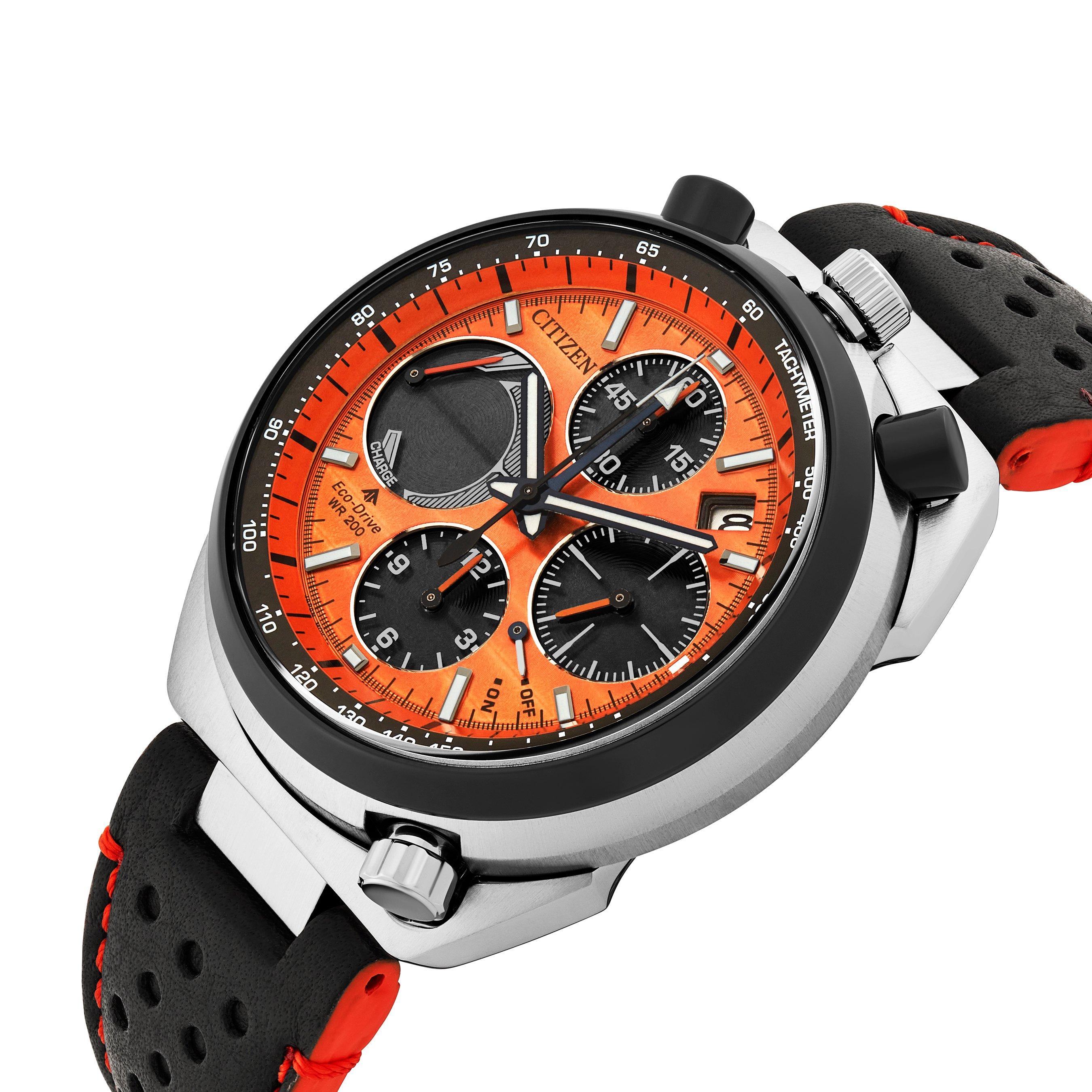 Citizen Limited Edition Promaster Bullhead Racing 45mm Chronograph Eco Drive Men s Watch AV0074 05X 45 mm Orange Dial Beaverbrooks