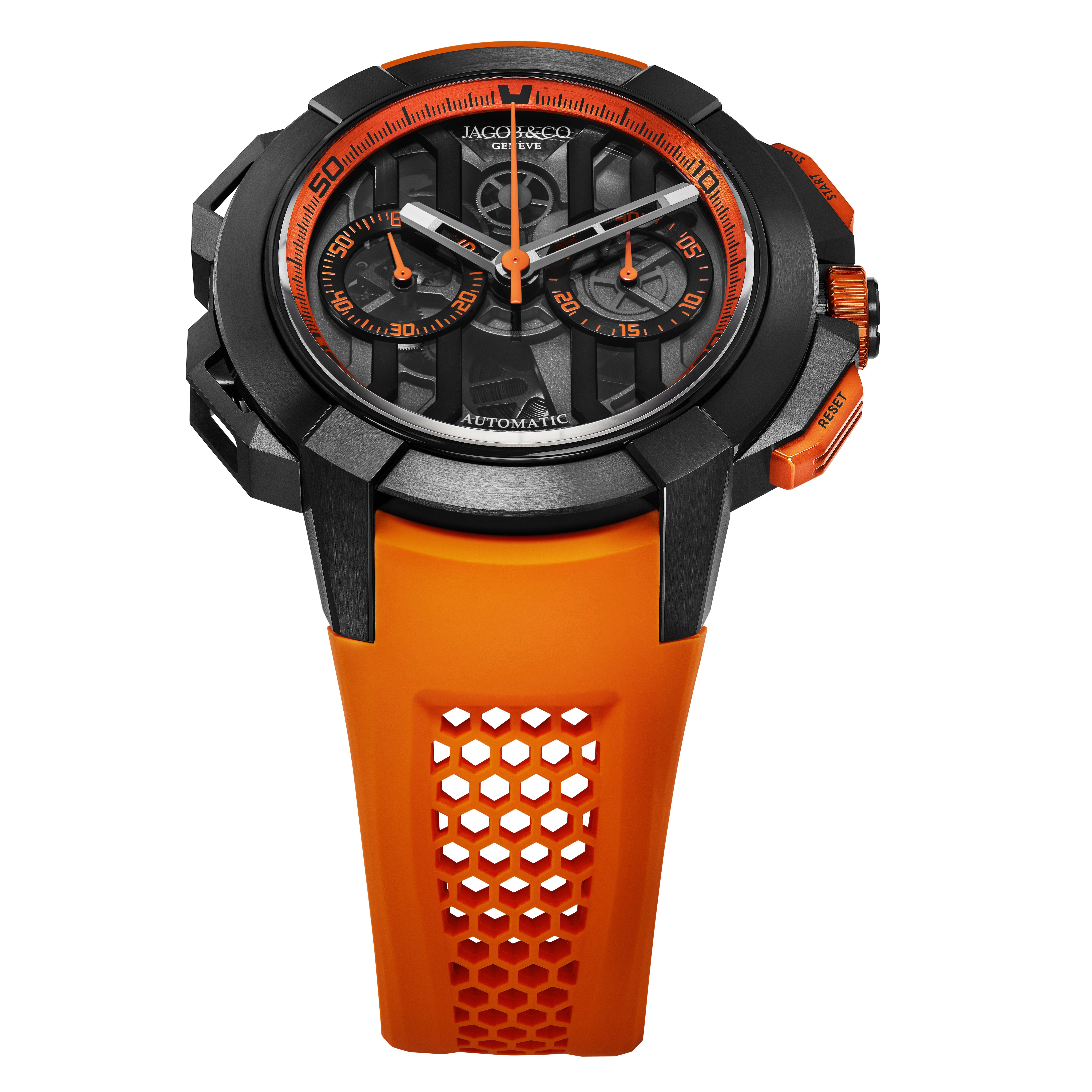 Jacob Co. Epic X Chrono 44mm Titanium Orange Chronograph Automatic Men s Watch EC430.21.AB.AA.ABRUA 44 mm Orange Dial Beaverbrooks