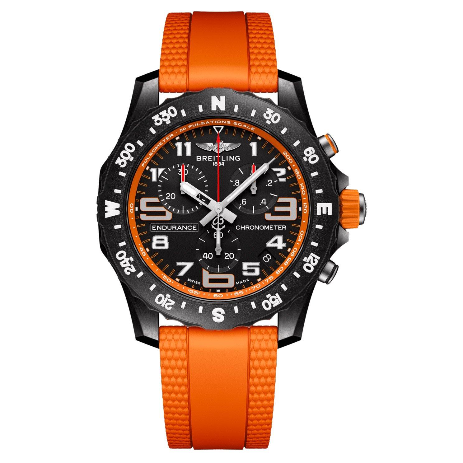 Breitling Men's Endurance Pro 44mm Chronograph Orange Rubber Strap Mens Watch X82310A51B1S2