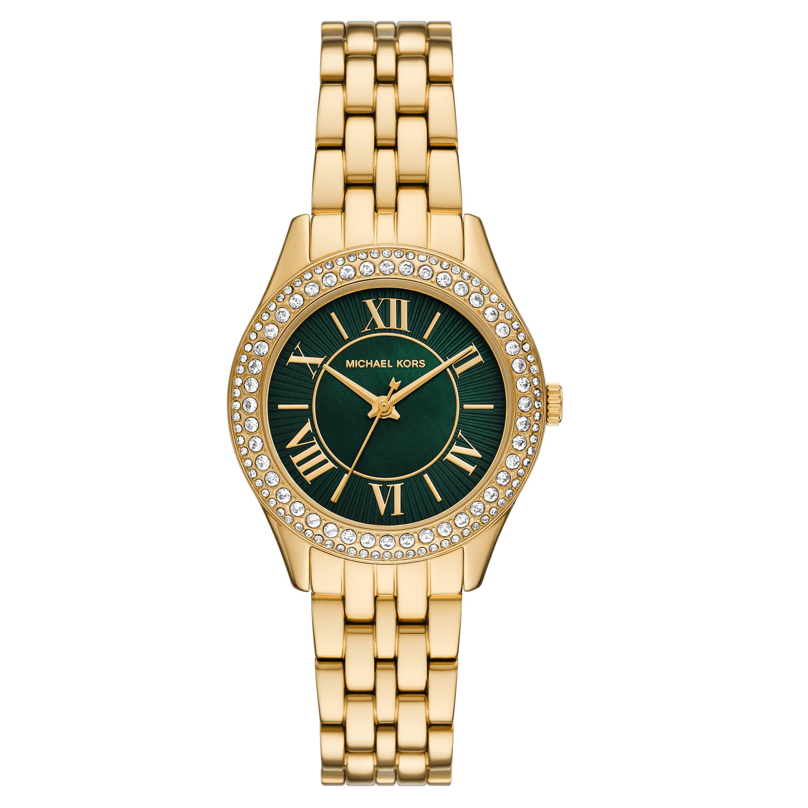 時計 MICHAEL KORS WATCH AND 18k GOLD NECKLACE Michael Kors Lennox 30mm Yellow Gold Tone Crystal Ladies Watch