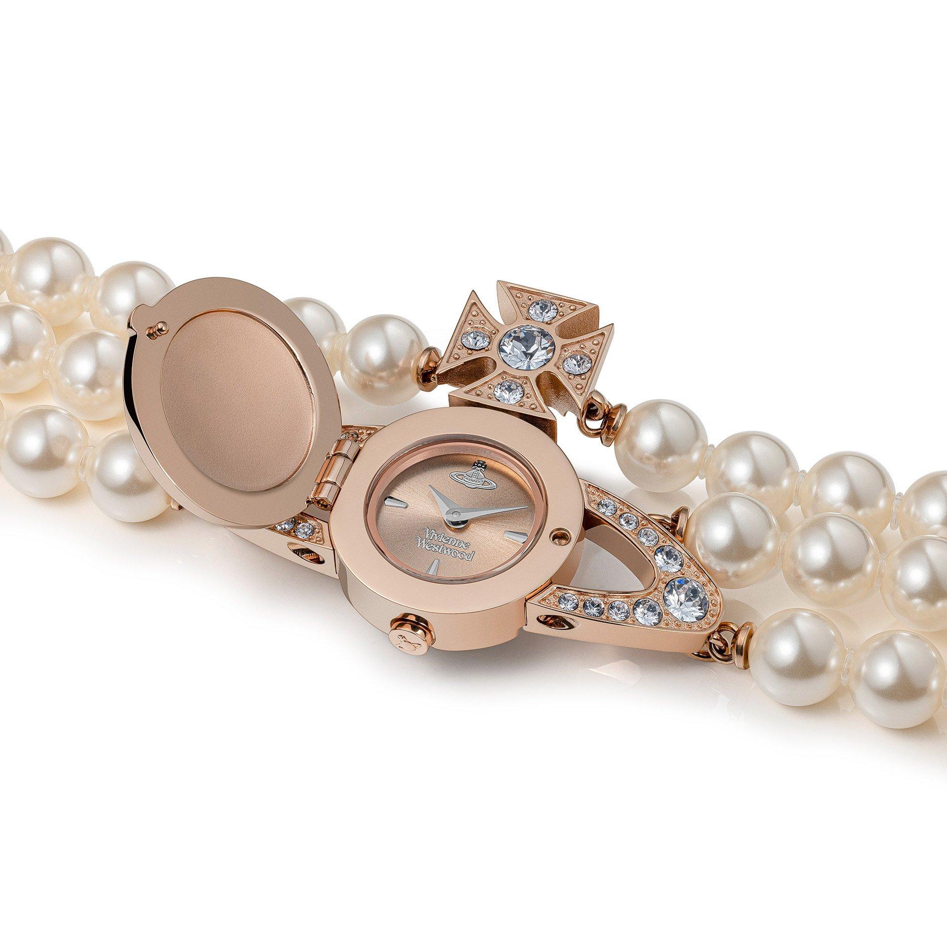 Vivienne Westwood Rose Gold Plated Crystal Pearl Watch