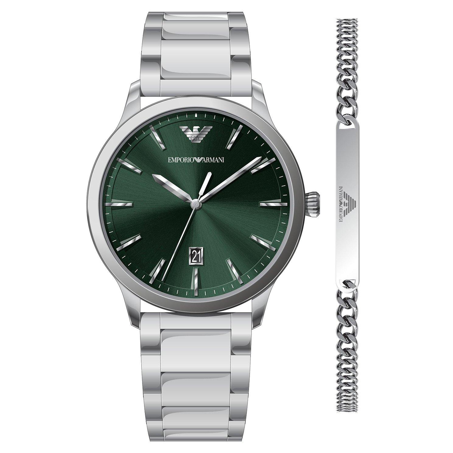 Emporio Armani 43mm Watch and Stainless Steel Bracelet Set