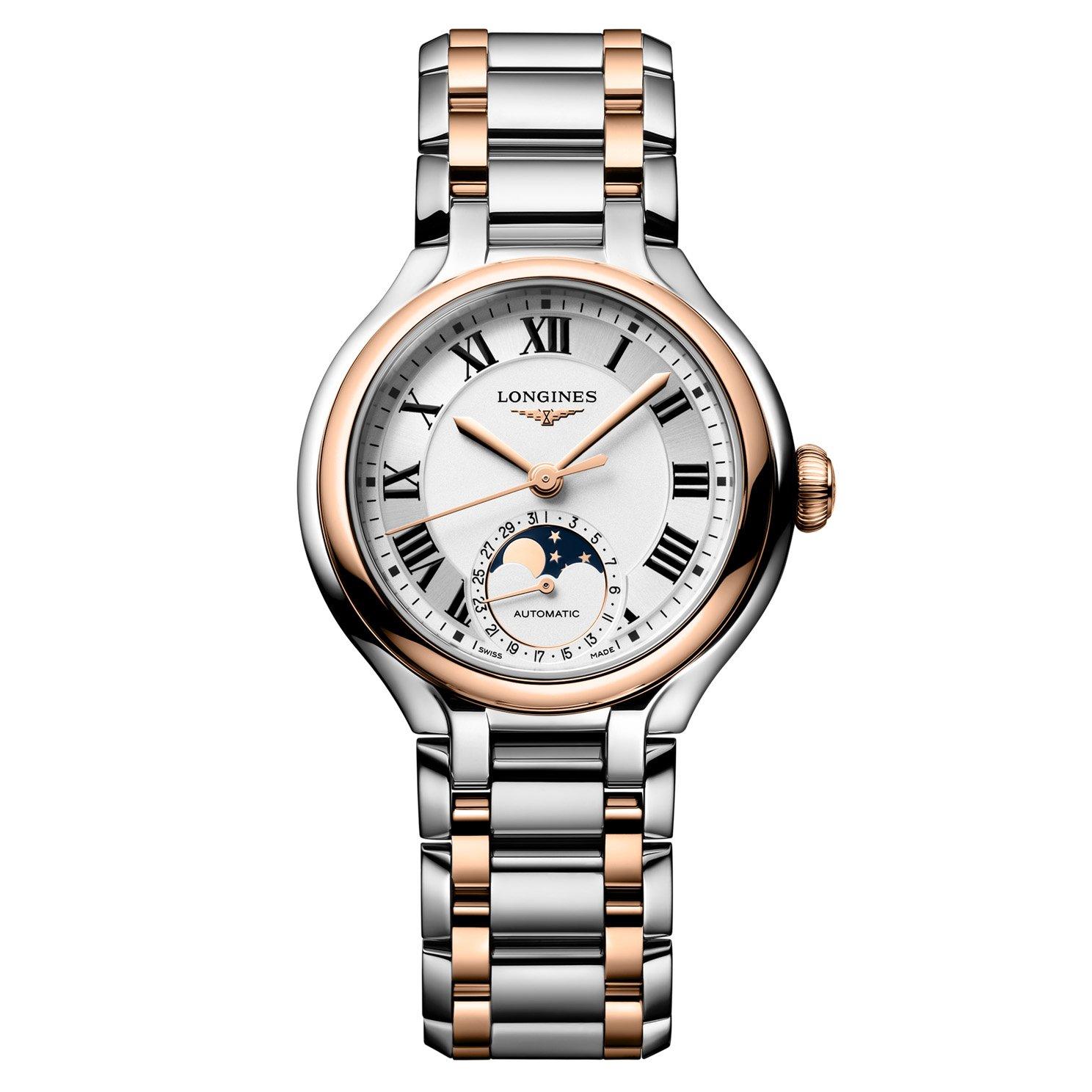 Longines Primaluna Moonphase 34mm Stainless Steel and 18K Rose Gold Automatic Ladies Watch