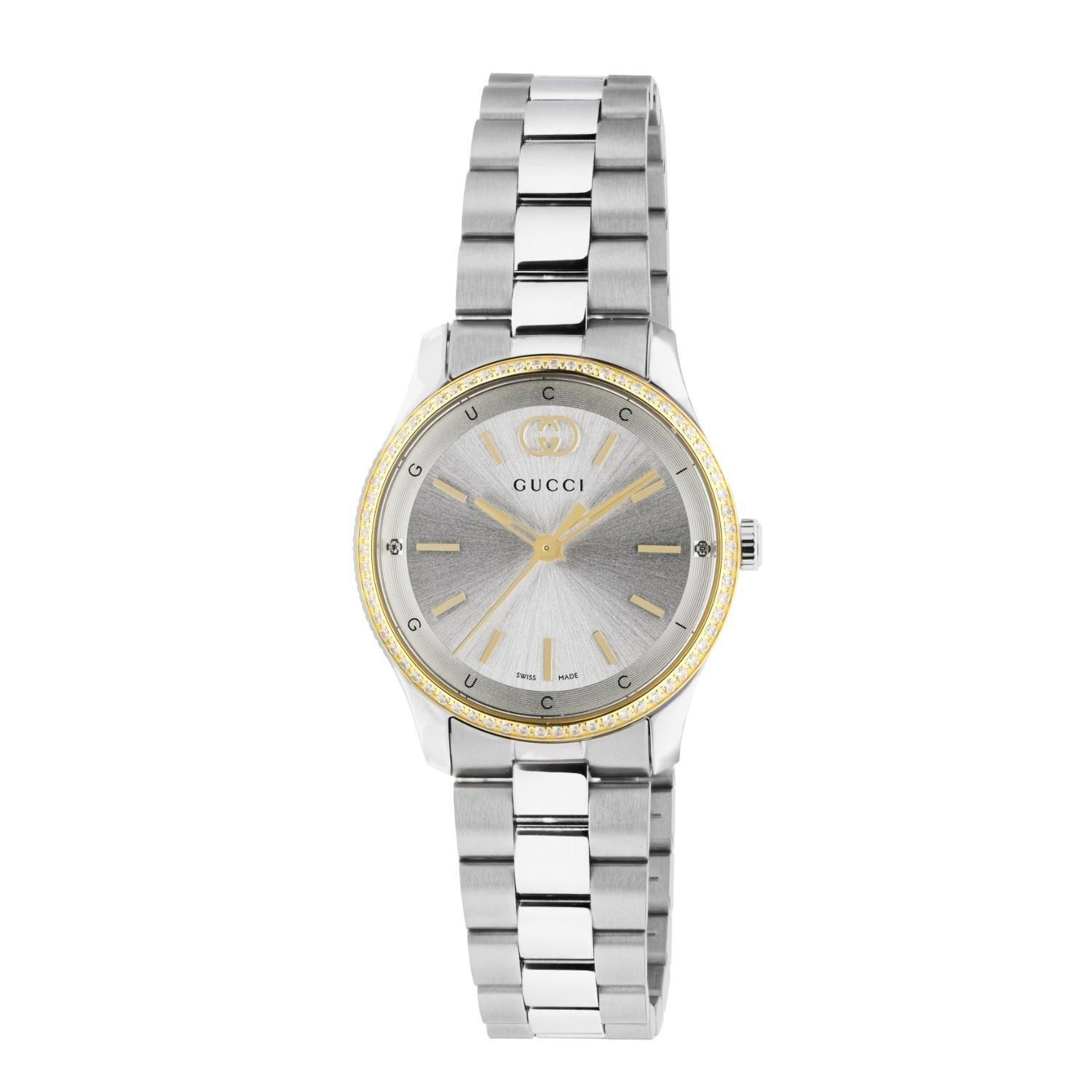 稼働品　GUCCI Gタイムレス シルバー ゴールド 時計 レディース Gucci G-Timeless 29mm Stainless Steel and Yellow Gold Diamond