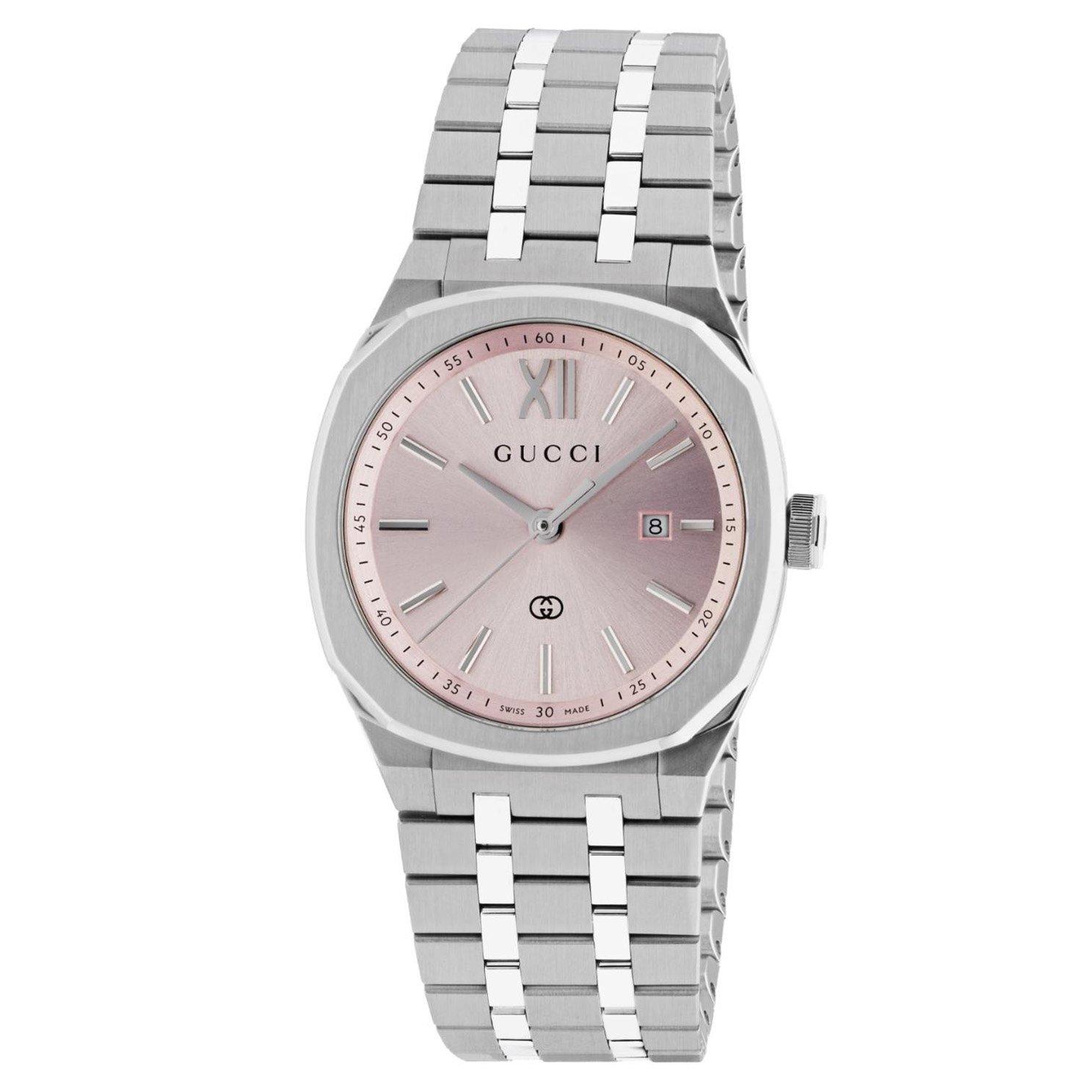 Gucci 25H 30mm Rose Gold Tone Ladies Watch YA163508 | Silver, 30