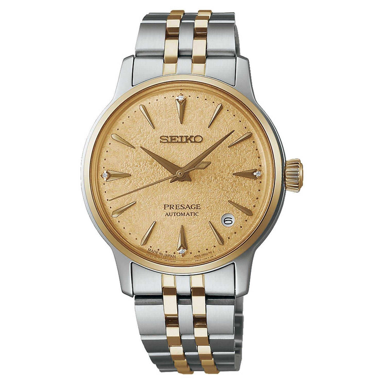 Seiko Presage Cocktail Time 34mm Stainless Steel and Yellow Gold Tone Diamond Ladies Watch
