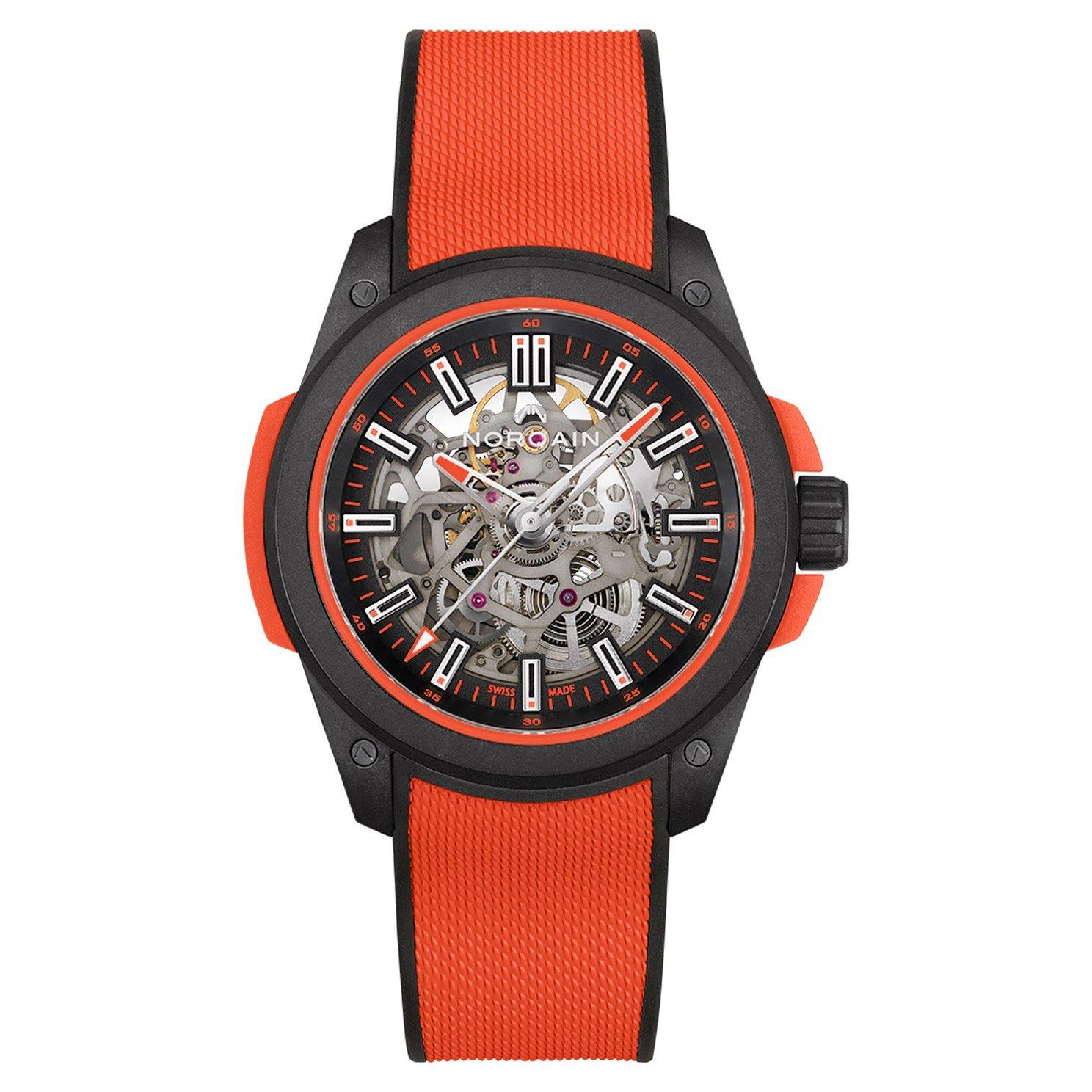 NORQAIN Wild ONE Skeleton 42mm Coral Rubber Strap Automatic Men's