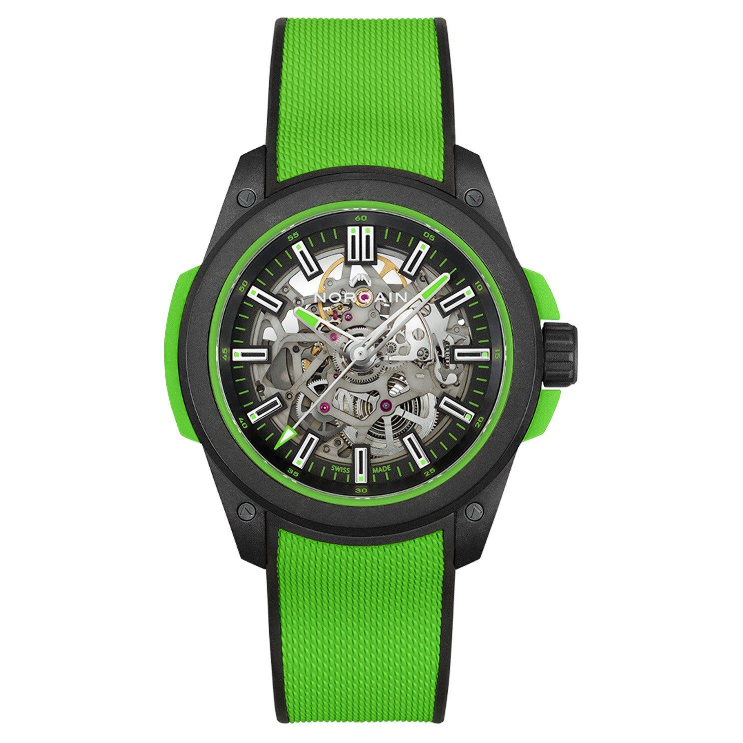 nekorin　S NORQAIN Wild ONE Skeleton 42mm Green Rubber Strap Automatic Men's