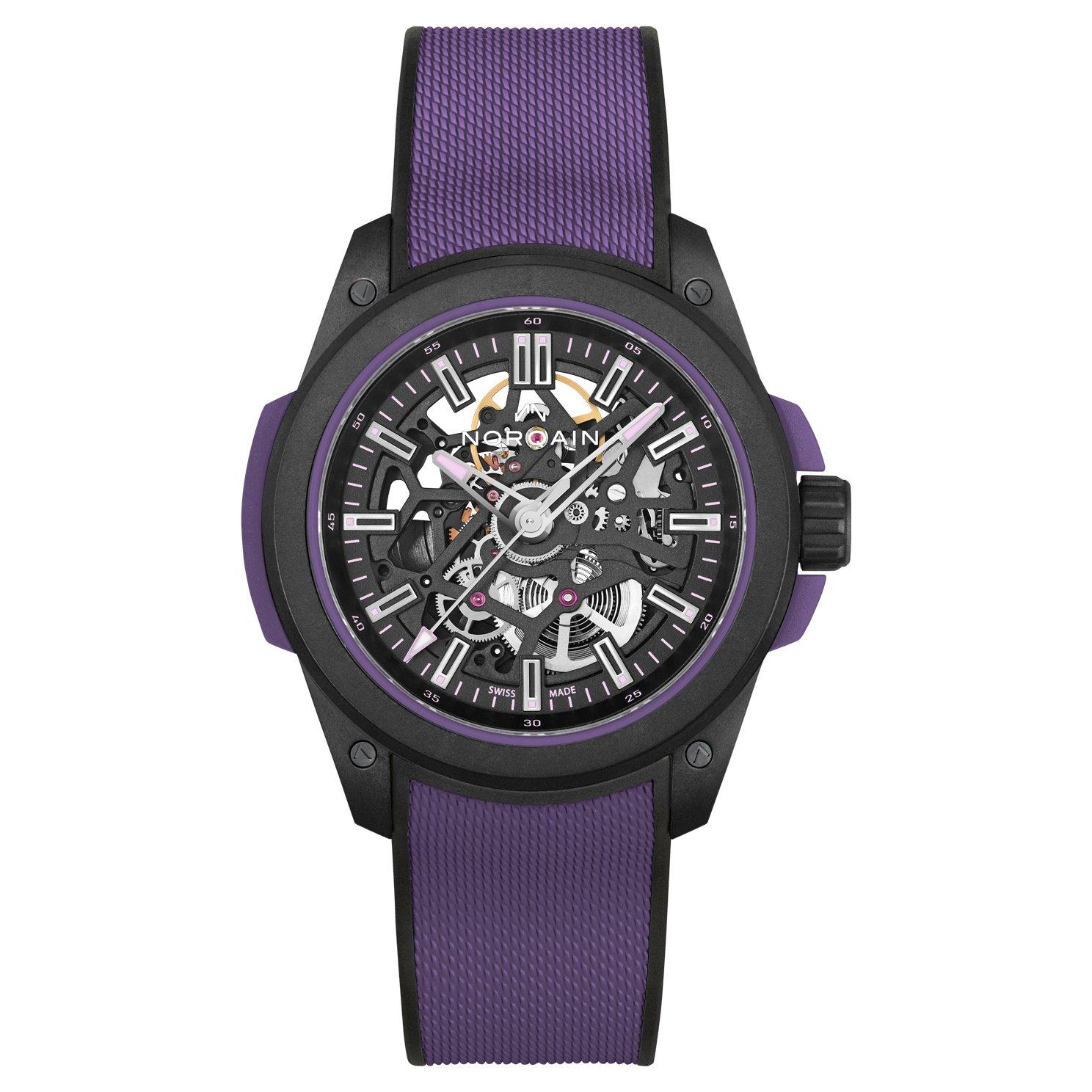 NORQAIN Limited Edition Wild One 42mm Skeleton Purple Rubber Strap