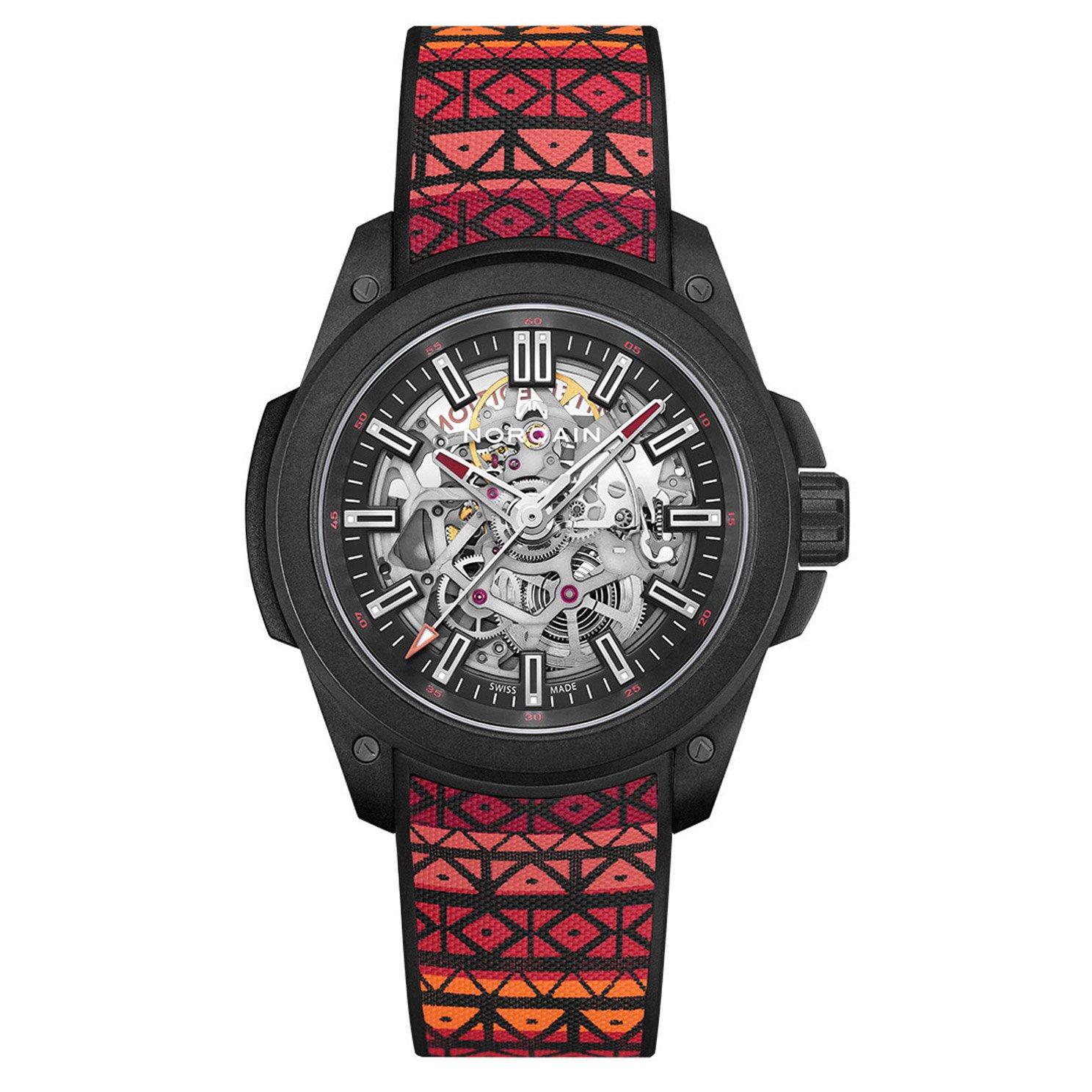 NORQAIN Wild ONE Skeleton 42mm Coral Rubber Strap Automatic Men's