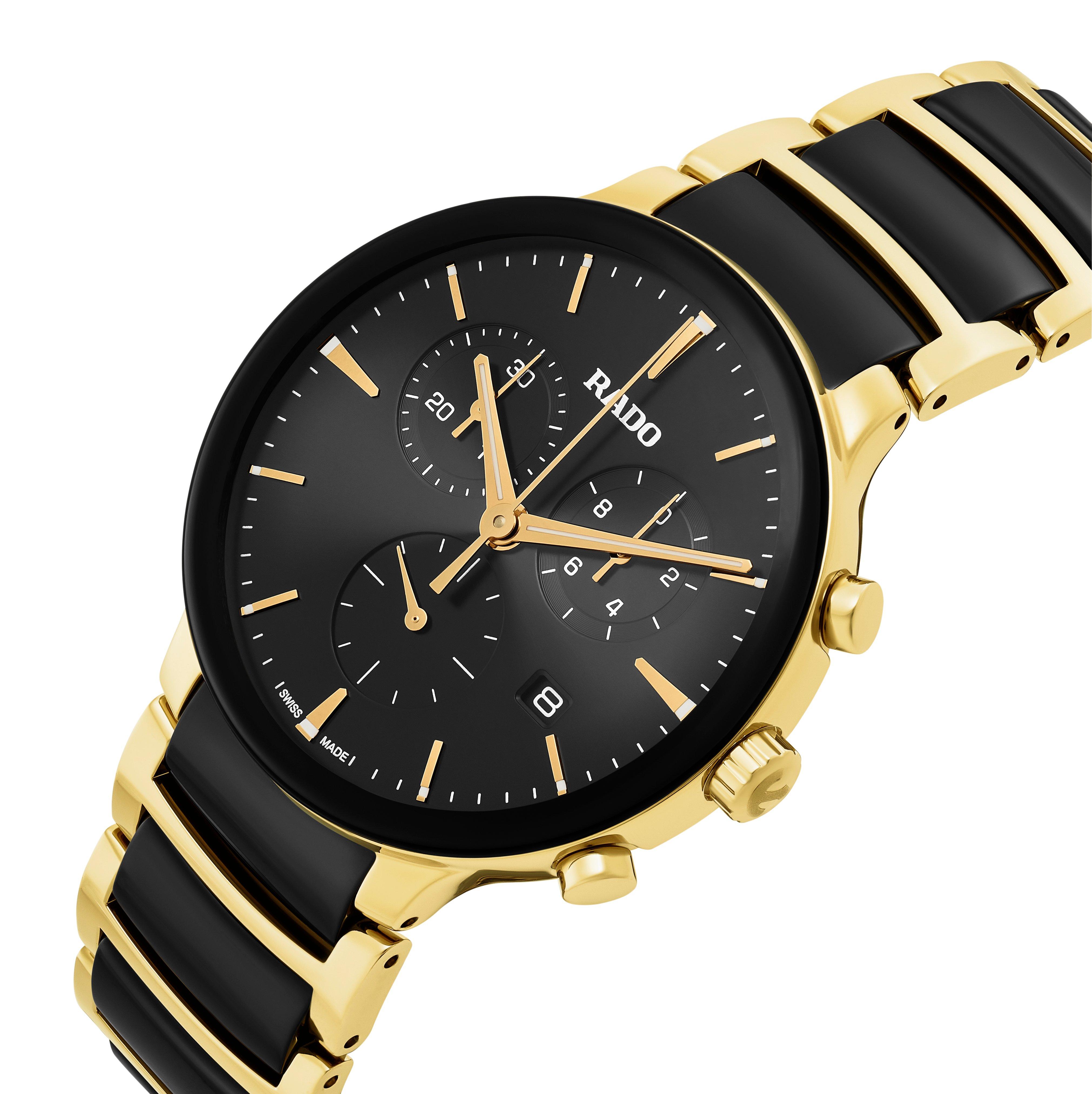 RADO クォーツ腕時計 ブラック/ゴールド Rado Centrix Diamond Black & Gold Tone PVD Bracelet Watch | Ernest