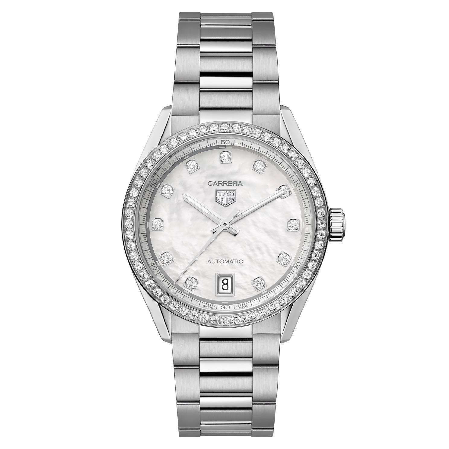 TAG Heuer Carrera Date 36mm Diamond Mother of Pearl Automatic Ladies Watch