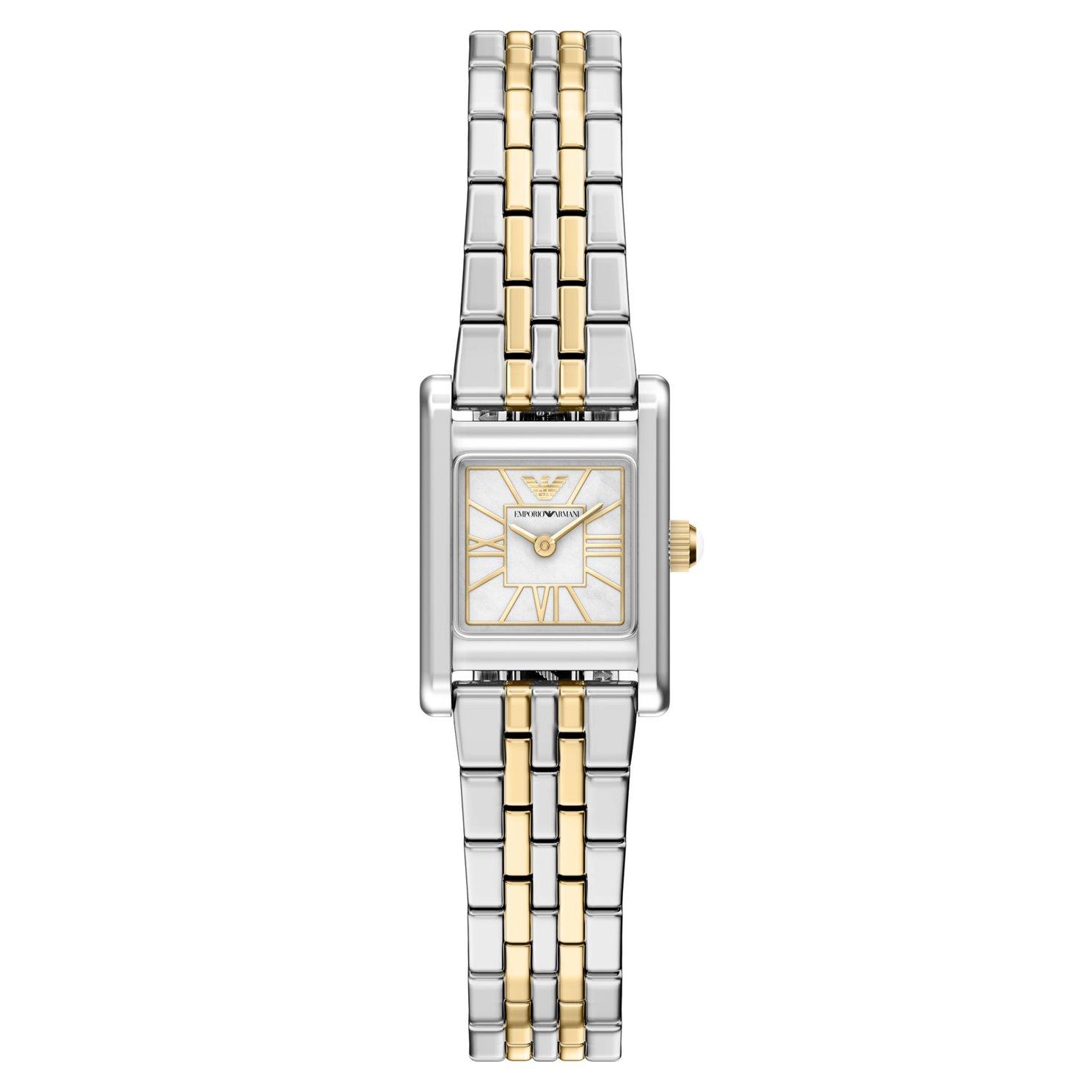 Emporio Armani 26mm Stainless Steel and Yellow Gold Tone Mother of Pearl Ladies Watch