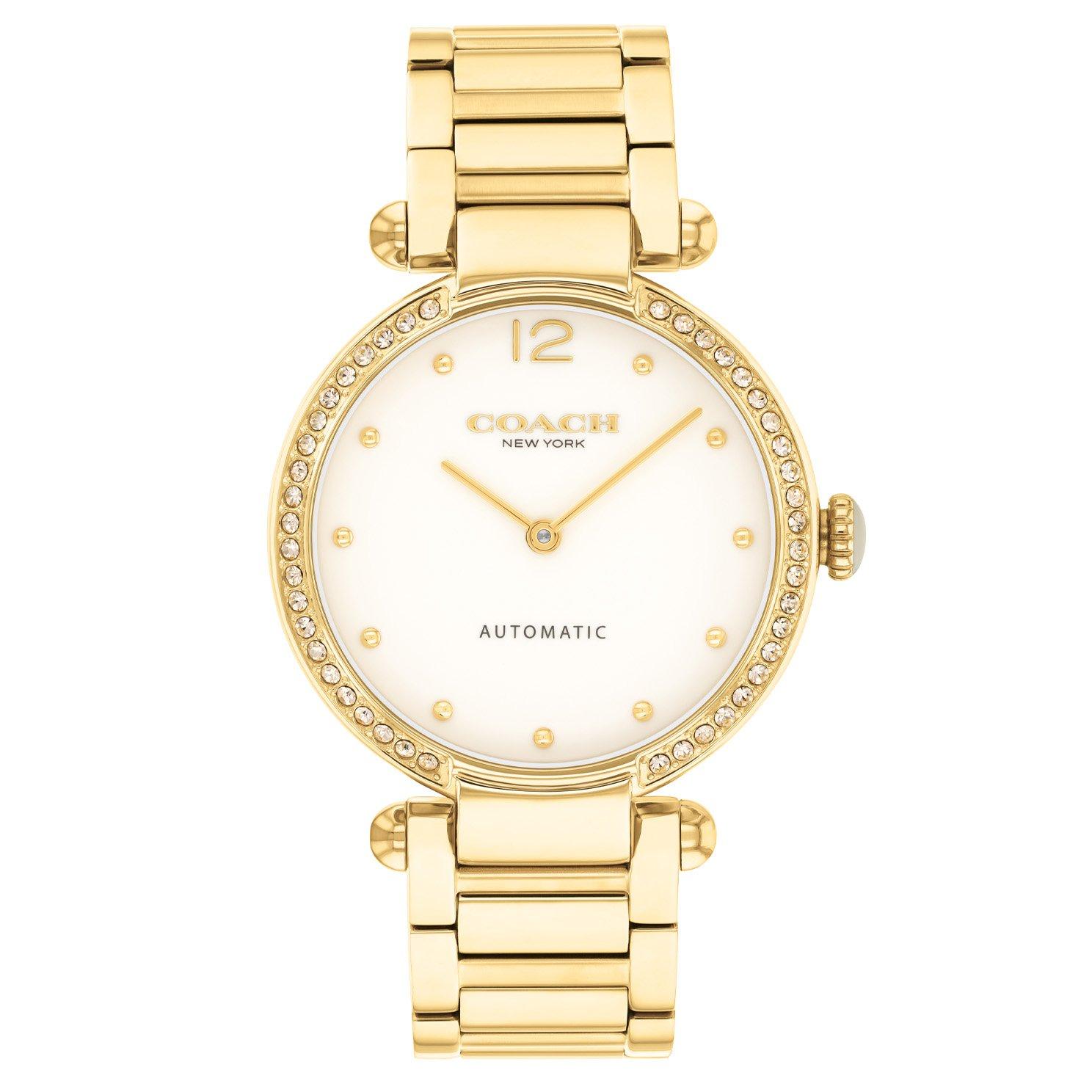 Coach Cary 34mm Yellow Gold Plated Crystal Automatic Ladies Watch