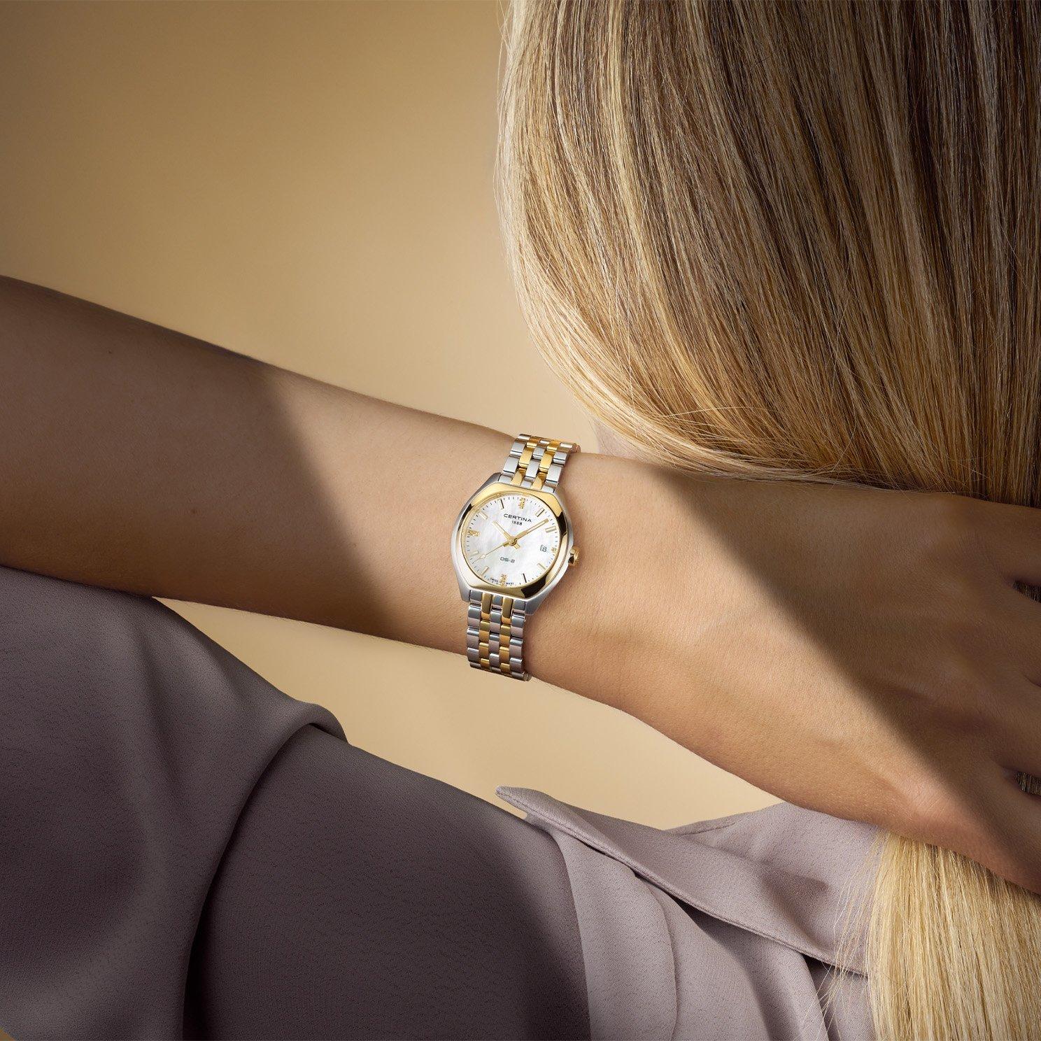 Certina DS-2 Lady 27.8mm Stainless Steel and Yellow Gold PVD Mother of Pearl Diamond Watch