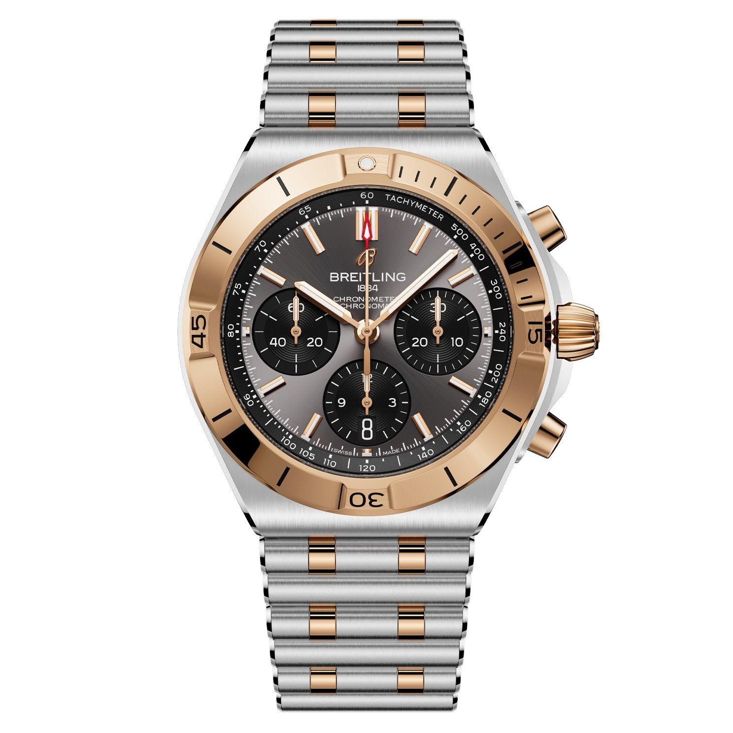 Breitling Men’s Grey Chronomat B01 Stainless Steel and 18ct Rose Gold Chronograph Automatic Watch, Size: 42mm