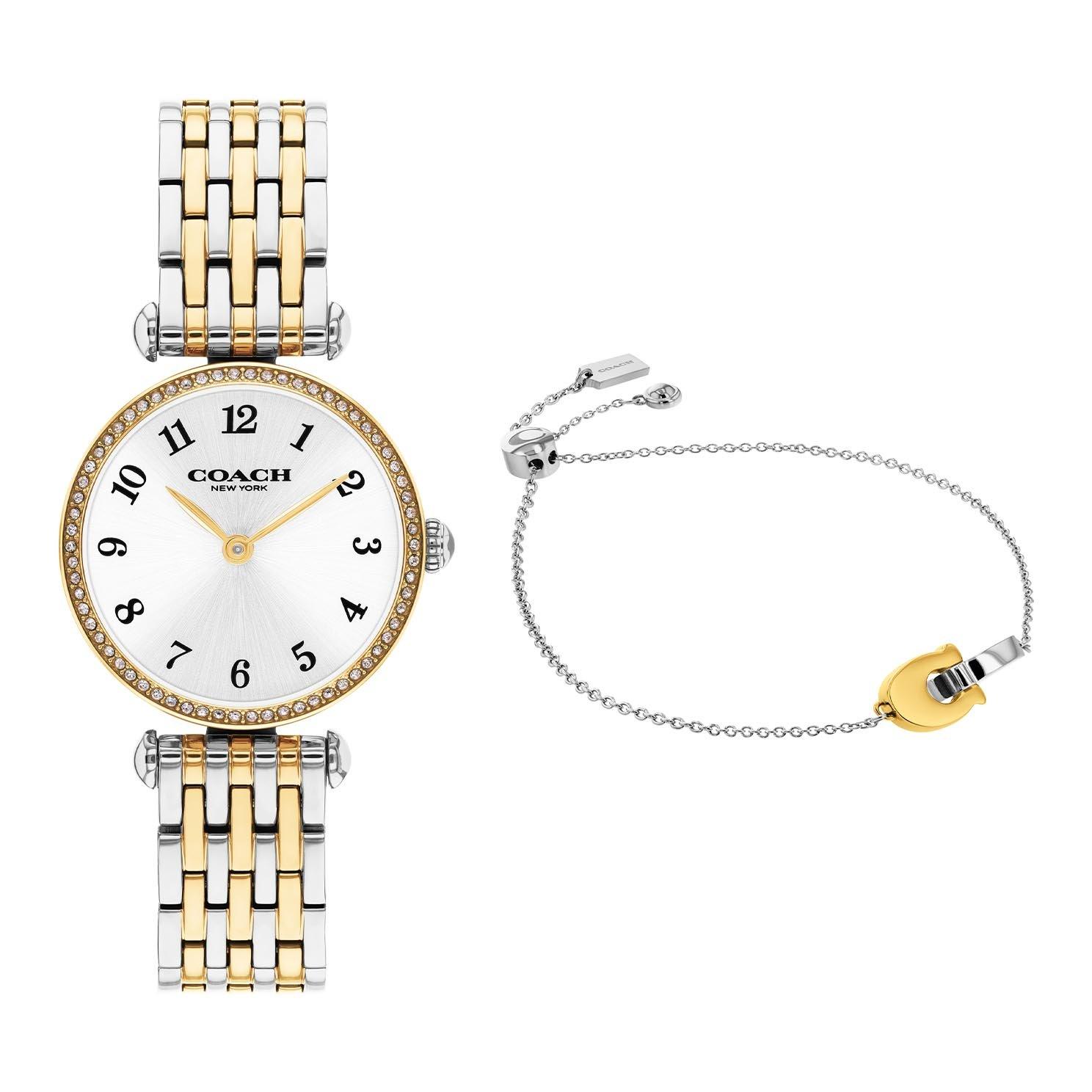 Coach Cary 26mm Stainless Steel and Yellow Gold Tone Ladies Watch and Bracelet Gift Set